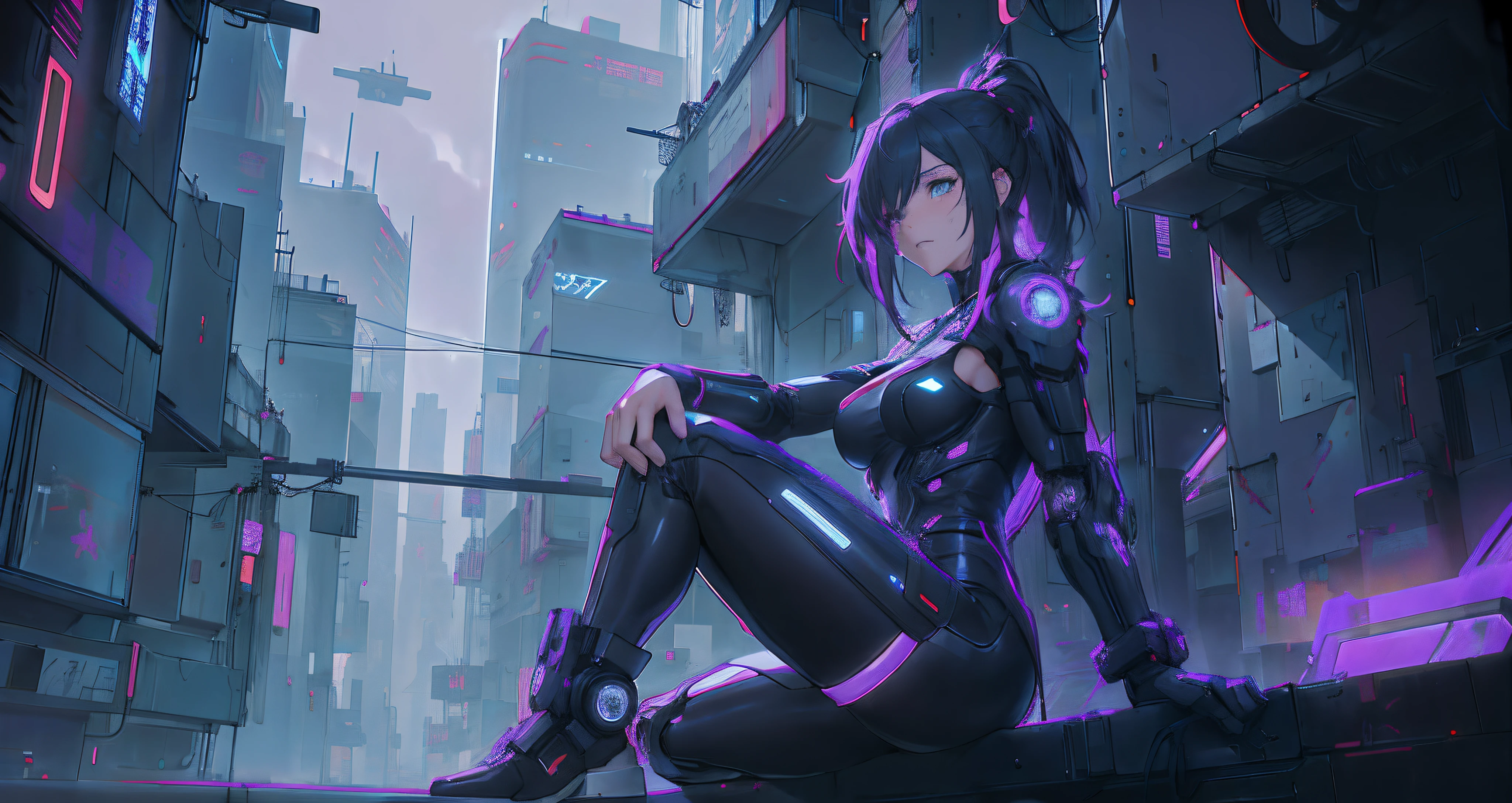 Anime girl sitting on futuristic city shelf with neon lights, Digital Cyberpunk Anime Art, anime cyberpunk art, digital cyberpunk - anime art, cyberpunk anime art, female cyberpunk anime girl, Cyberpunk Anime Girl, Cyberpunk anime girl mecha, modern cyberpunk anime, cyberpunk art style, anime cyberpunk, dreamy cyberpunk girl, cyberpunk themed art, Cyberpunk Girl, in the cyberpunk city