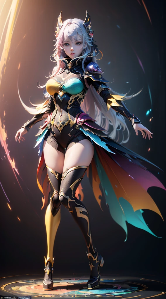 masterpiece, best quality, ultra-detailed, faye, harrieroutfit, smiling, solo, 8k resolution, gorgeous, hourglass figure, close-up, absurdres, cowboy shot, hazel eyes, happy, 2legs, thick thighs, wide hips, huge breasts, electricity covering body, lightning, surrounded by electricity