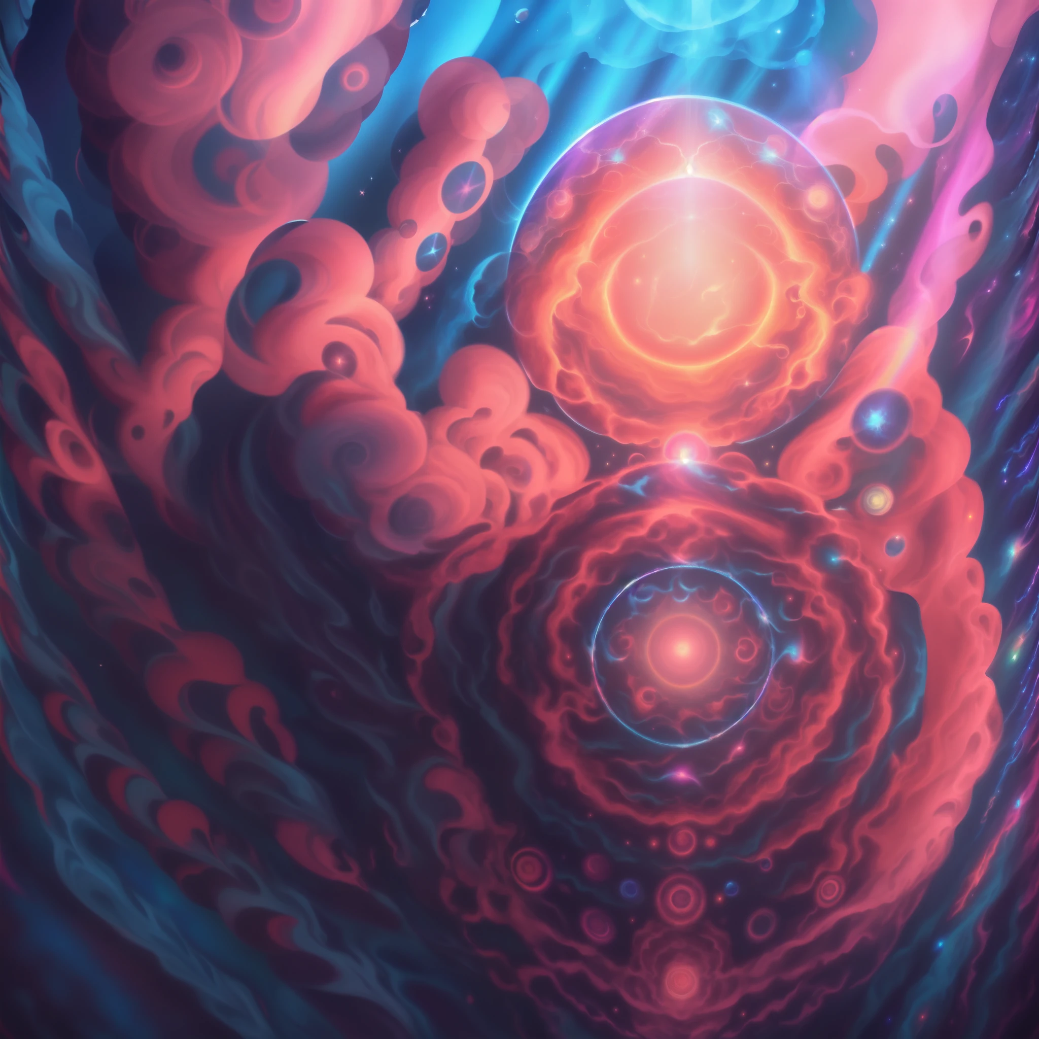 (((masterpiece))), best quality, still film, 1 cloud, floating in the sky, close-up, bright, soft and warm lighting, sunset (Sparks: 0.7) Huge cosmic ocean, with marble, hexagonal Fractal patterned and symmetrical rainbow blurred colours under a psychedelic space starry night of rainbow marble game.