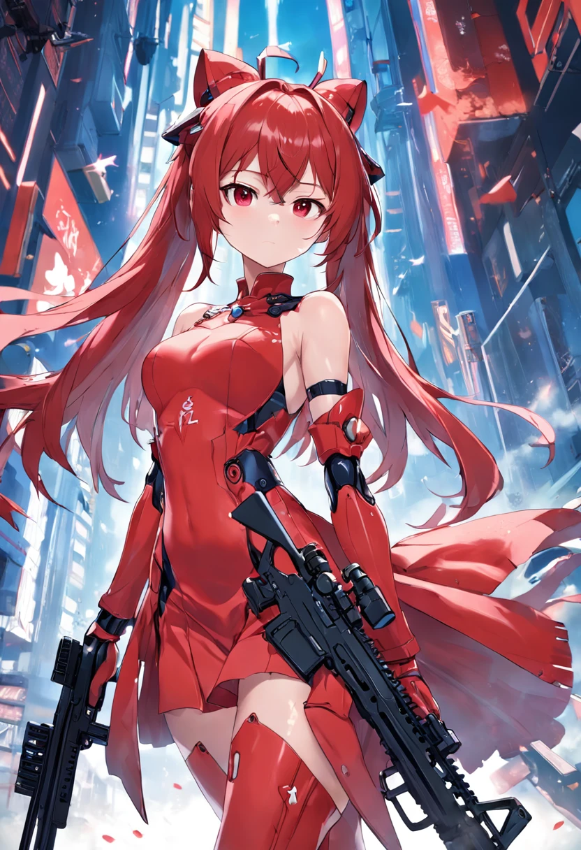 Tingyun, Honkai Star Rail, Magazine Cover, Red Dress, Slick, Mechanoid, Rifle
