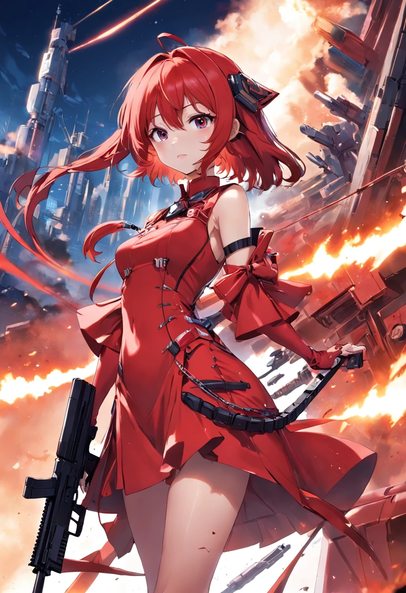 Tingyun, Honkai Star Rail, Magazine Cover, Red Dress, Slick, Mechanoid, Rifle
