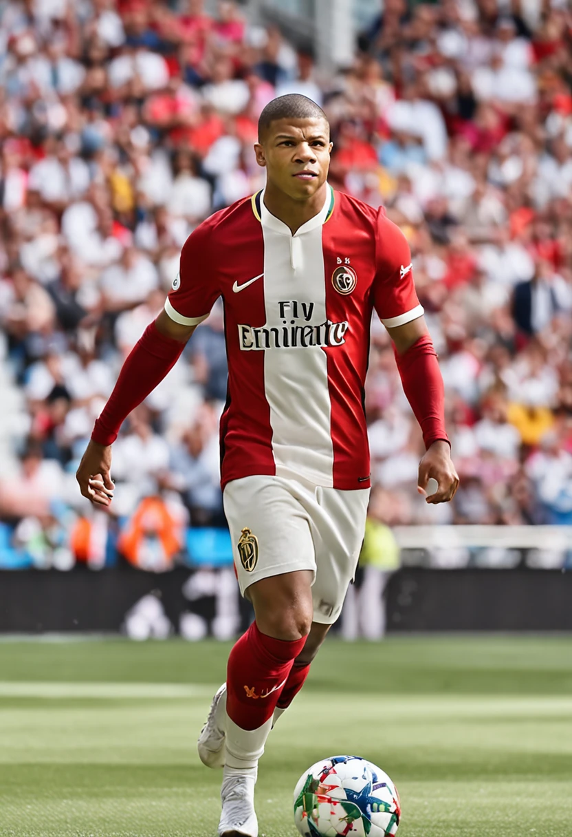 French footballer Kylian Mbappe wears the number 7 shirt of Spanish Serie A side Real Madrid