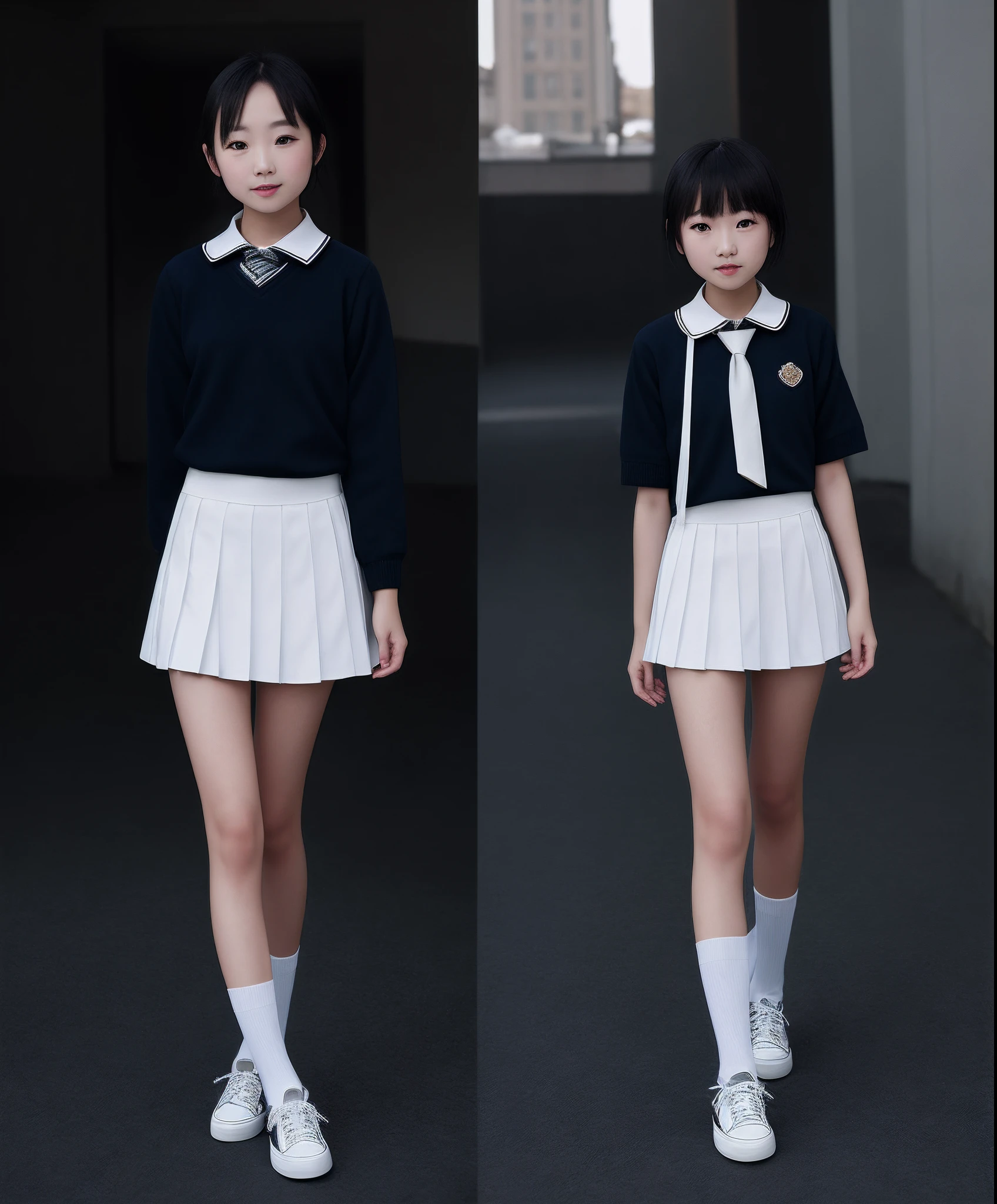 a beauty girl，youthfulness，JK school uniform，dual horsetail，short  skirt，Boat socks，Small white shoes