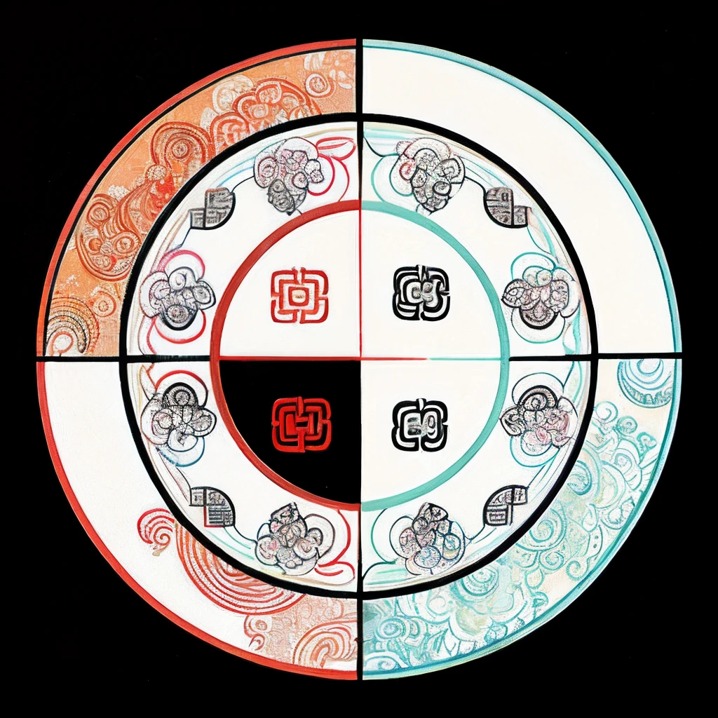 Chinese、spiritual、Yin-Yang Tai Chi Diagram、mandalas、illustratio、Candid、pale color