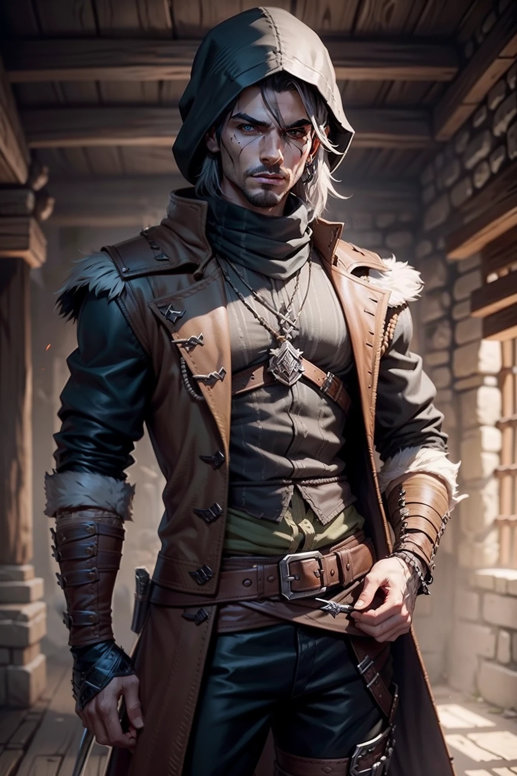 dnd, Male gender, Bandit, Clothed, Fully clothed, Bandits' clothes, Dangerous, Terrible, person, Gangster outfit, brigand , Crossbow , Scimitar