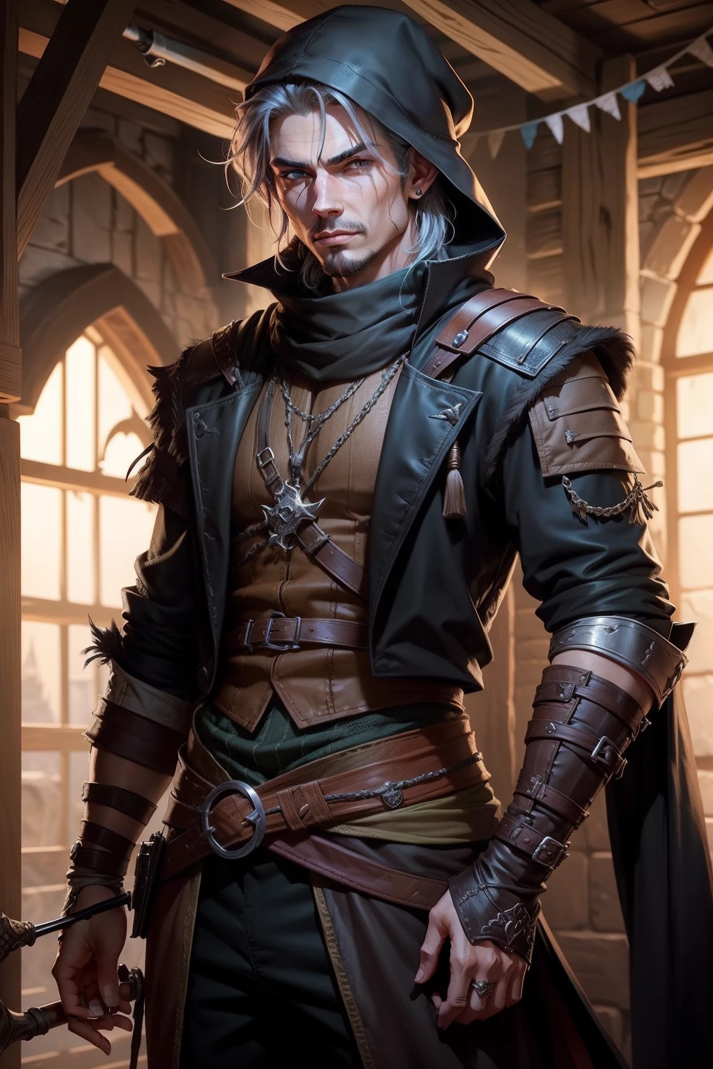 dnd, Male gender, Bandit, Clothed, Fully clothed, Bandits' clothes, Dangerous, Terrible, person, Gangster outfit, brigand , Crossbow , Scimitar