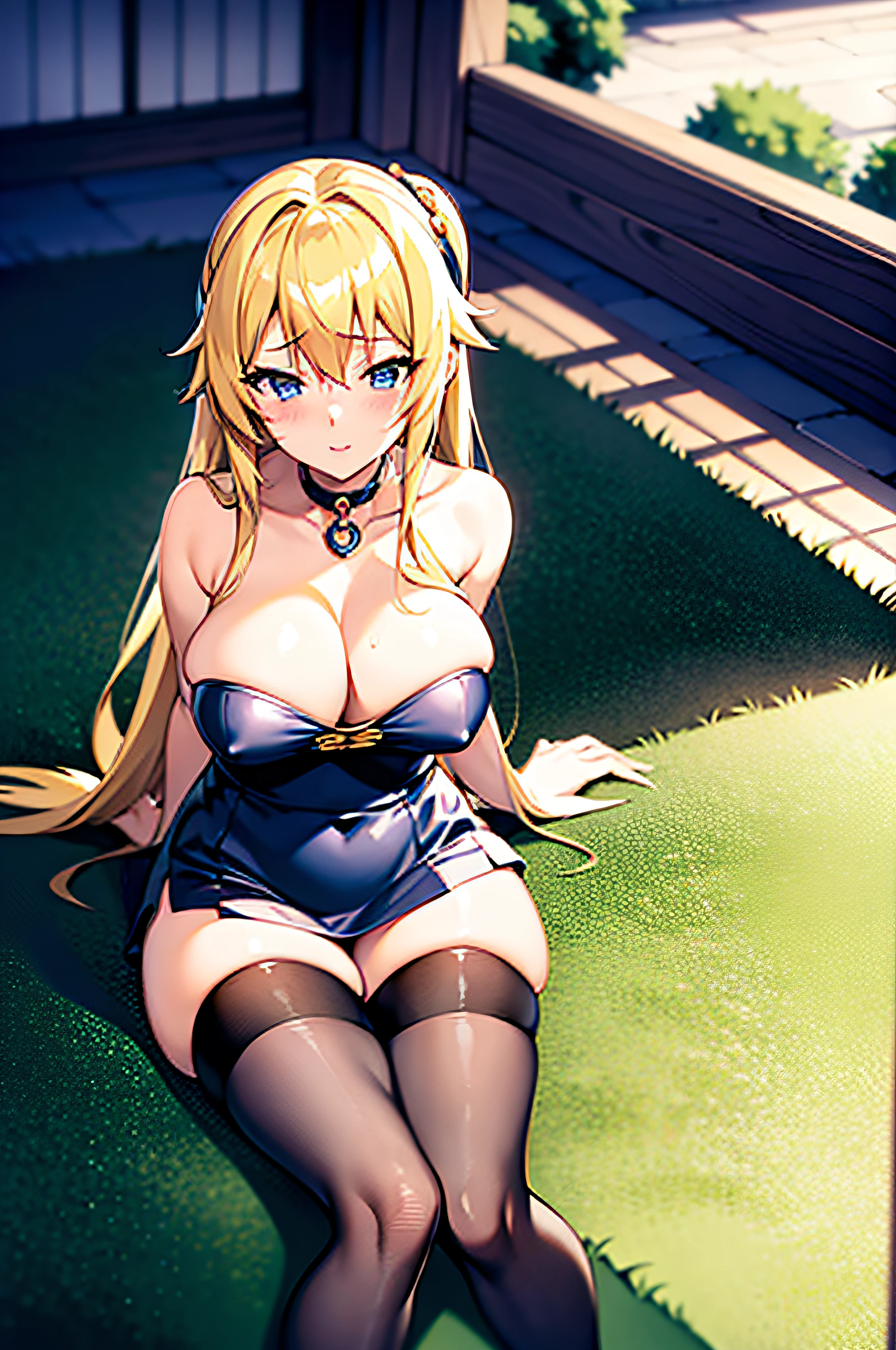 (masterpiece), best quality, expressive eyes, perfect face, anime girl with blonde hair and black stockings sitting on a bed, seductive anime girl, oppai, beautiful alluring anime woman, hajime yatate, emale anime character, official anime still, beautiful alluring anime teen, anime best girl, attractive anime girl, blue scales covering her chest, in the anime film, oppai proportions, wearing angel outfit