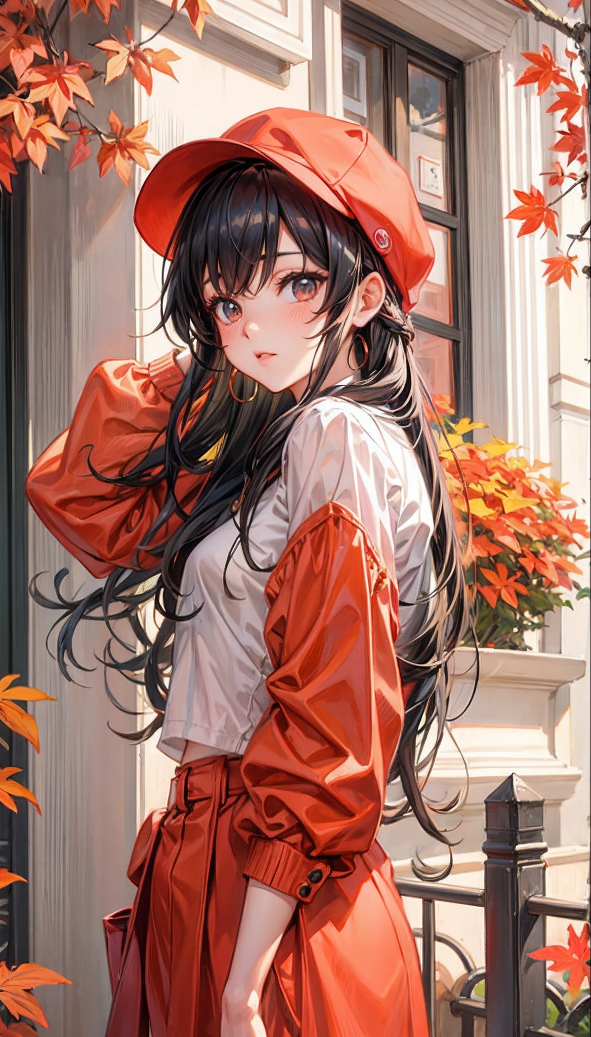 anime girl with long hair wearing a red hat and red jacket, beautiful anime portrait, 🍁 cute, beautiful anime girl, anime visual of a cute girl, ilya kuvshinov with long hair, anime girl with long hair, attractive anime girl, portrait anime girl, pretty anime girl, profile of anime girl, cute anime girl portrait, rin tohsaka