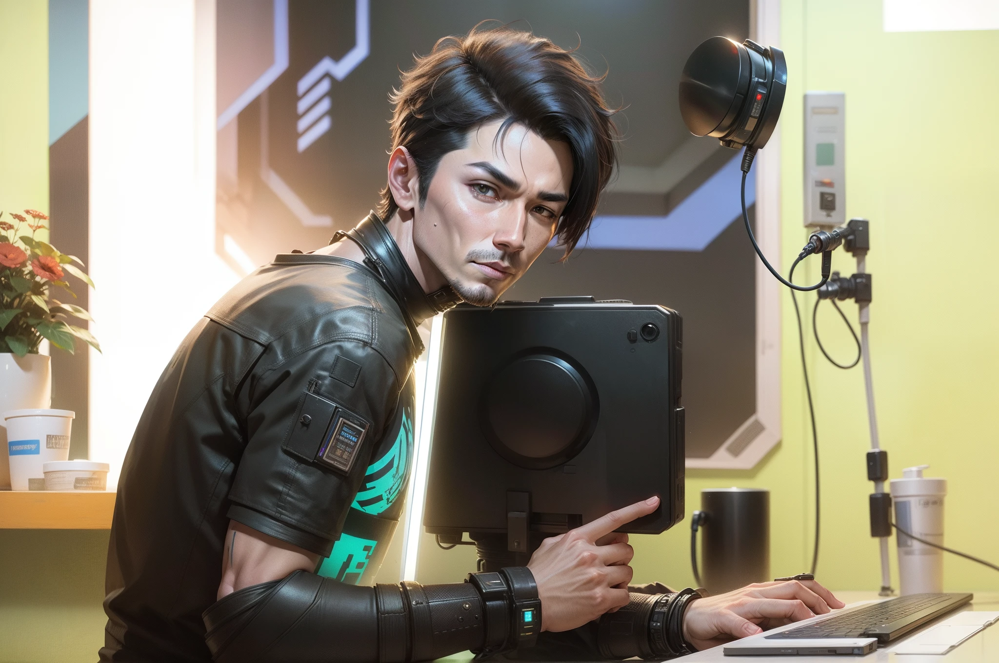 Change baground cyberpunk handsome boy 8k ultra realistic face