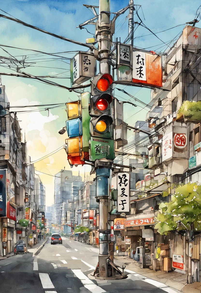 there is a traffic light on a pole on a city street, japanese downtown, japanese town, street level view, cyberpunk streets in japan, photograph of the city street, japanese street, empty streetscapes, deserted shinjuku junk town, residential area, tokyo - esque town, in the middle of the city, very busy place, cyberpunk gunma prefecture
