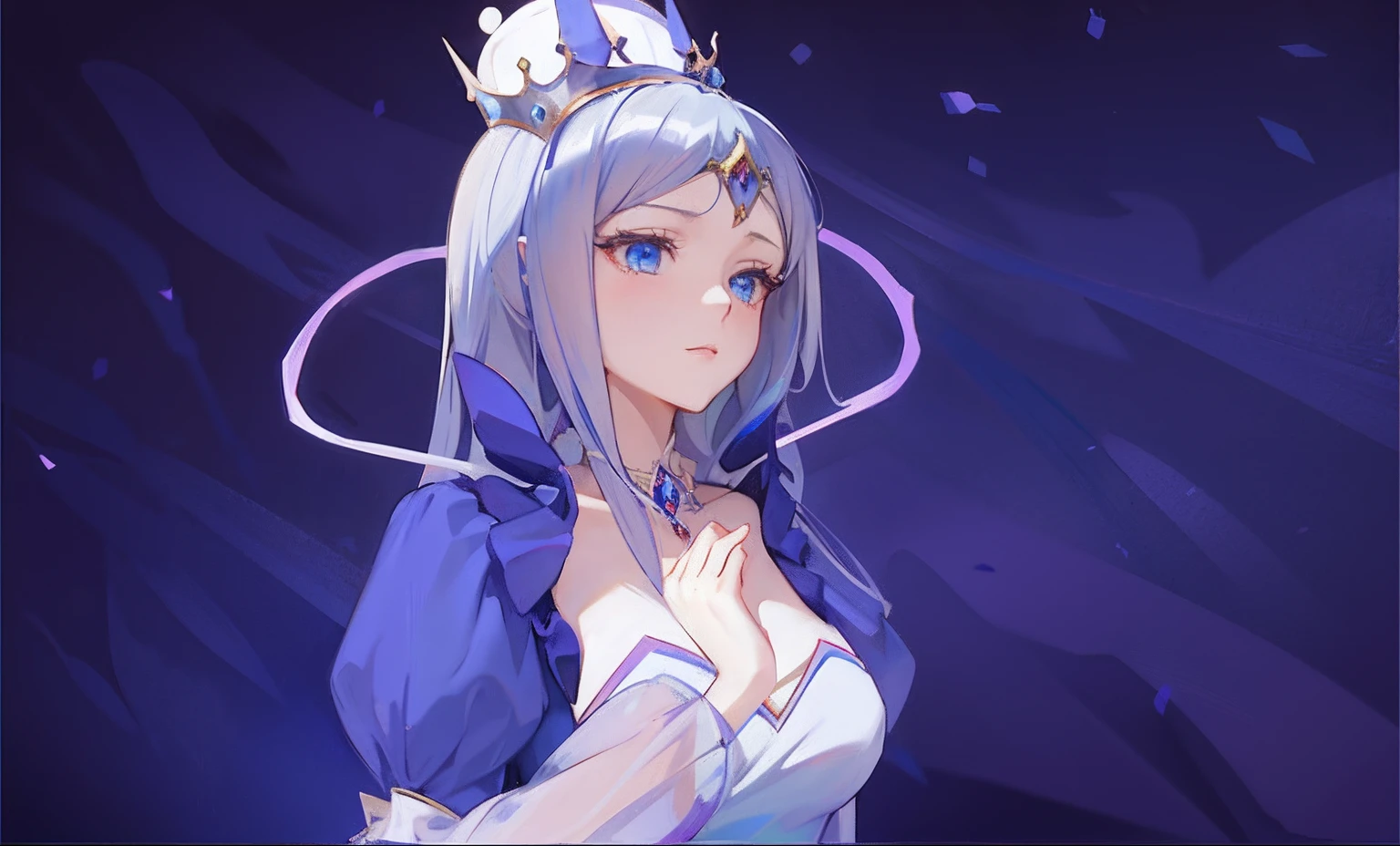 Anime girl with a crown and a blue dress on her head, zerochan art, Portrait Chevaliers du Zodiaque Fille, made with anime painter studio, Ashe, shalltear from overlord, ((a beautiful fantasy empress)), Marin Kitagawa fanart, Game art!!, Anime goddess, unknown artstyle, portrait anime space cadet girl, Anime princess