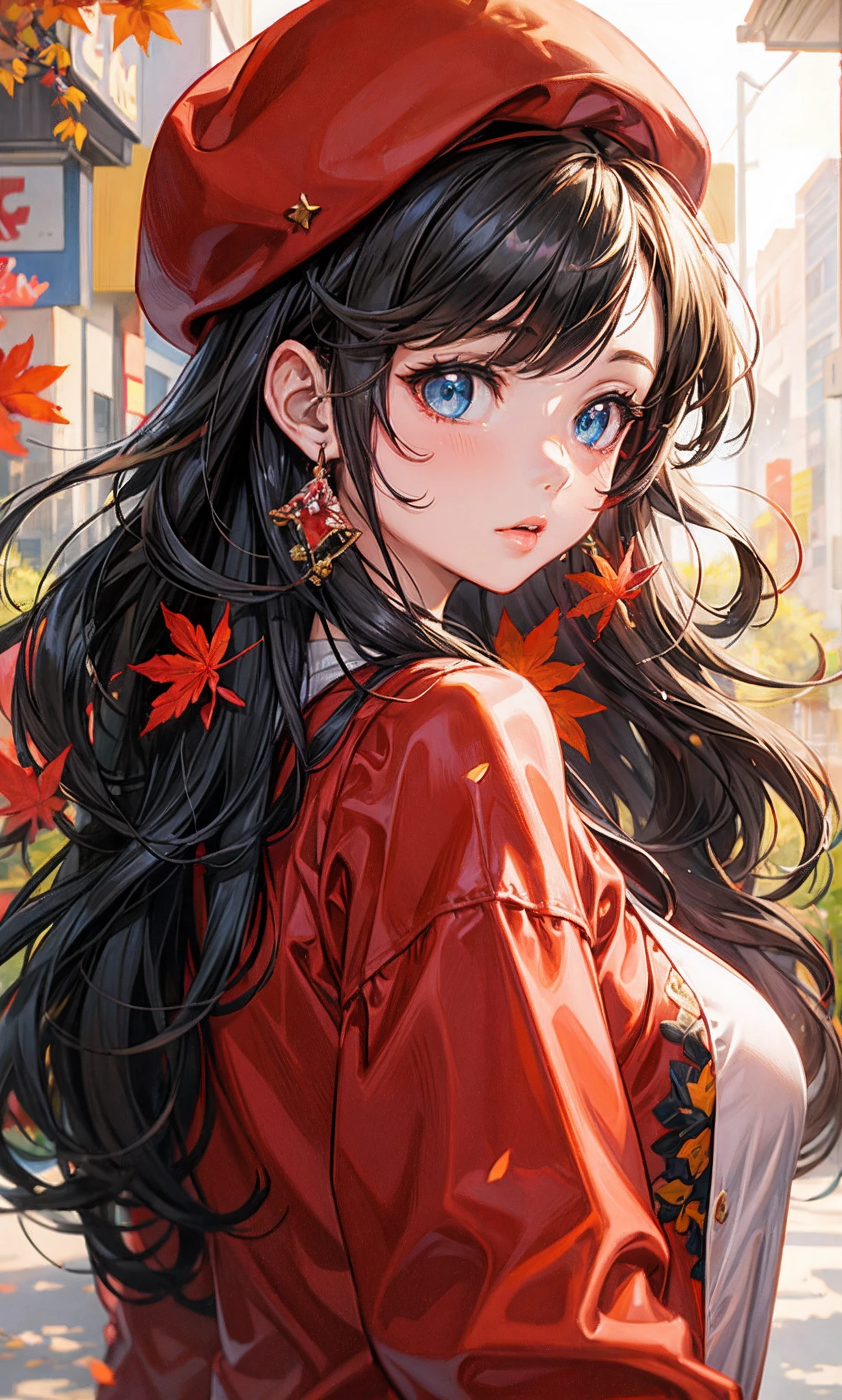 anime girl with long hair wearing a red hat and red jacket, beautiful anime portrait, 🍁 cute, beautiful anime girl, anime visual of a cute girl, ilya kuvshinov with long hair, anime girl with long hair, attractive anime girl, portrait anime girl, pretty anime girl, profile of anime girl, cute anime girl portrait, rin tohsaka