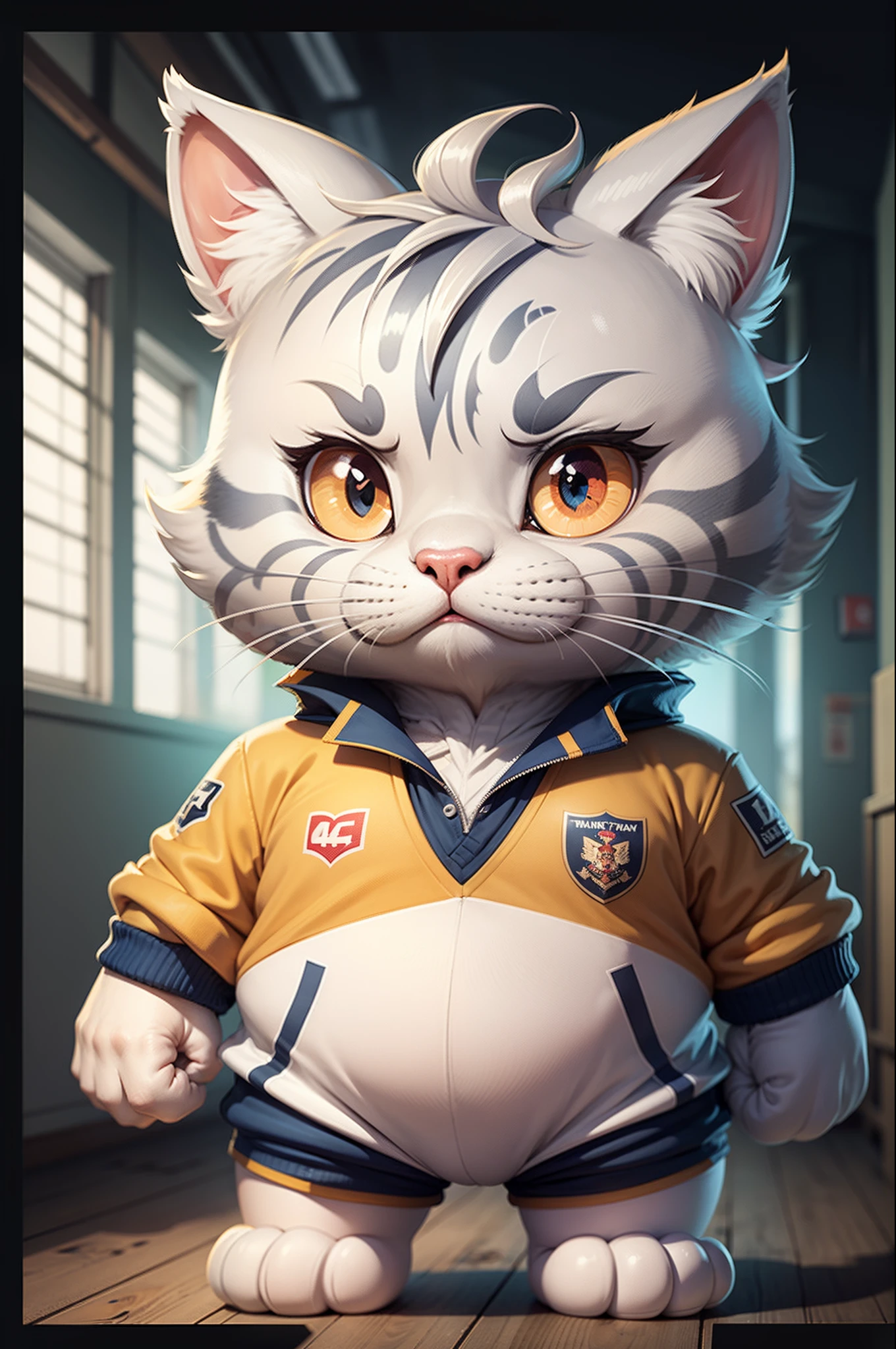C4tt4stic, Rugby Uniform Cartoon Silver Tabby Cat,