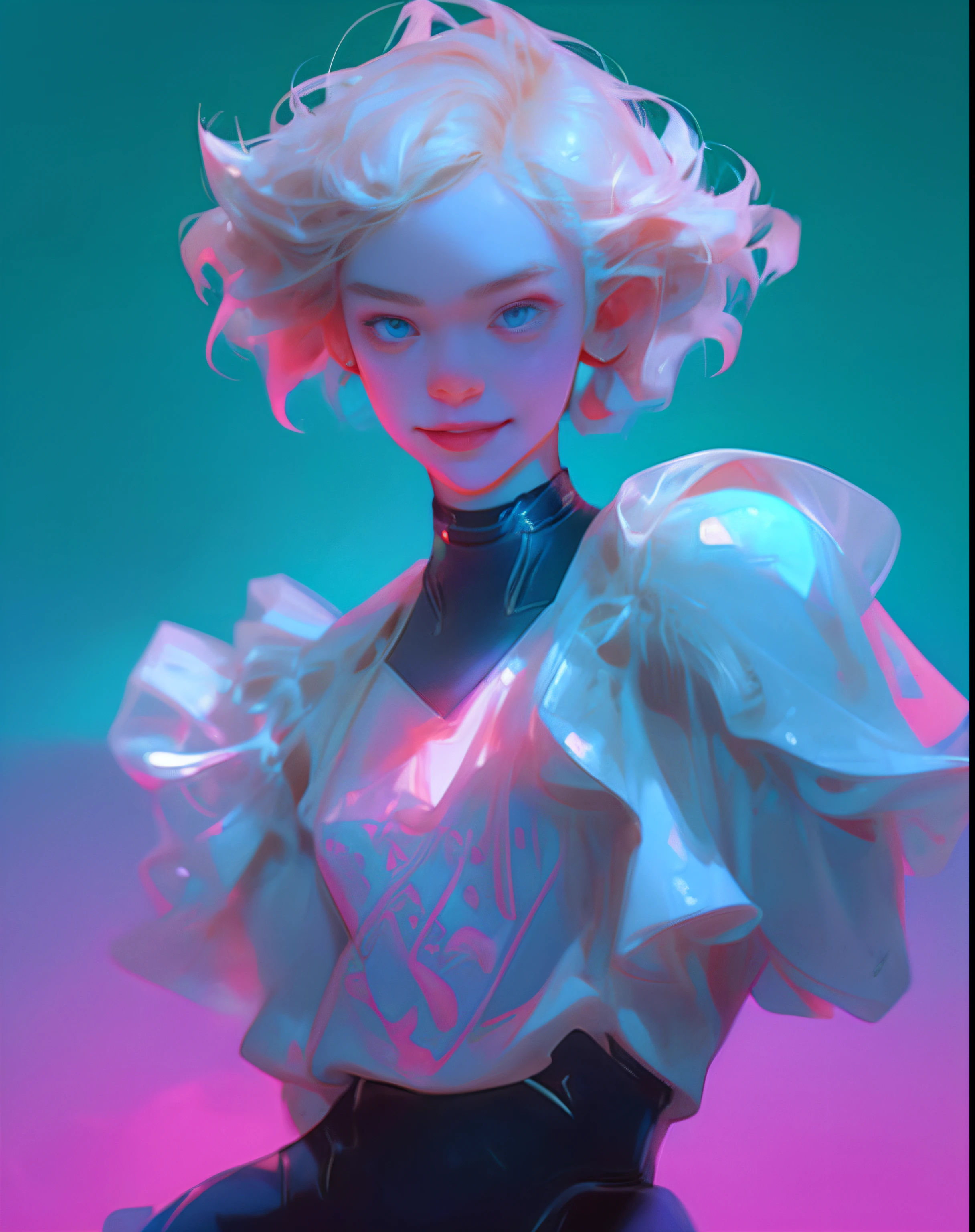 Girl with short hair,Beautiful looks,playing game,Classic joystick console,Pose pose,smiling expression,Excellent graphics,Excellent details,plethora of colors,Blue background light,