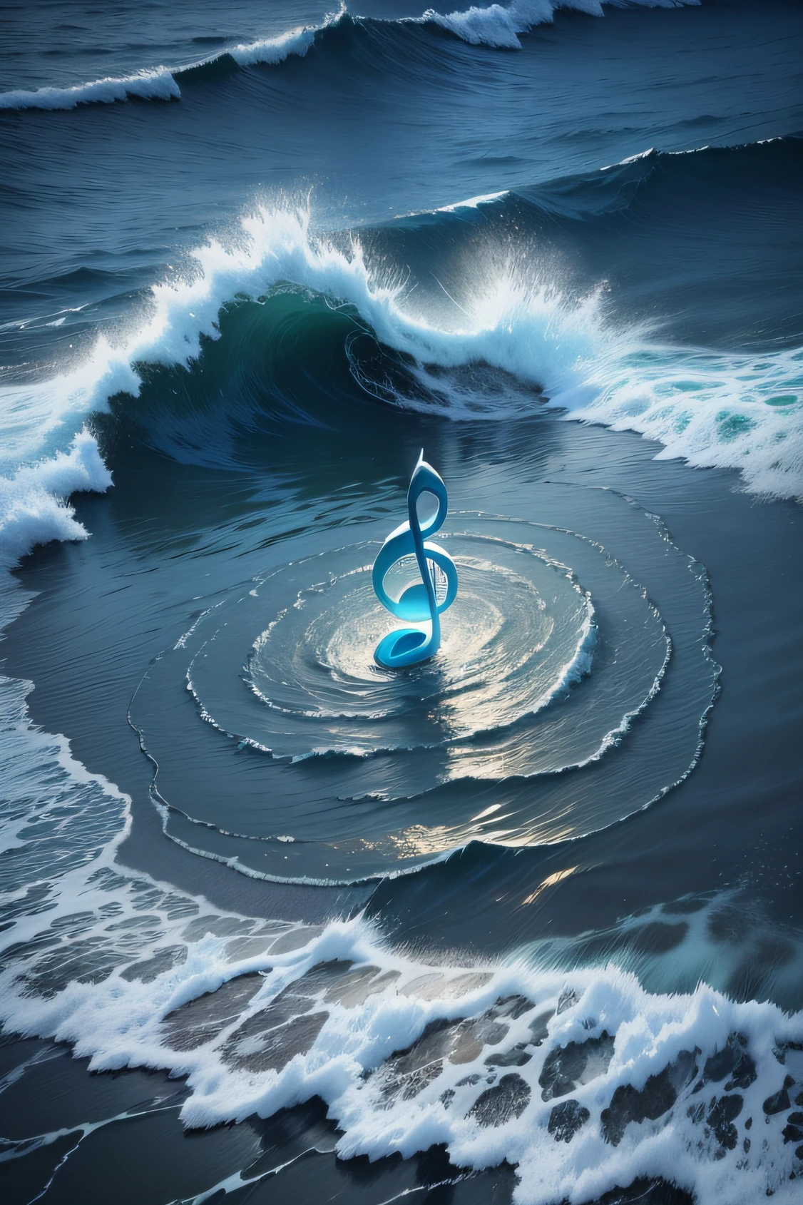 Music Note with Waves: A musical note combined with water waves, a symbol of relaxing music and the gentle sea.