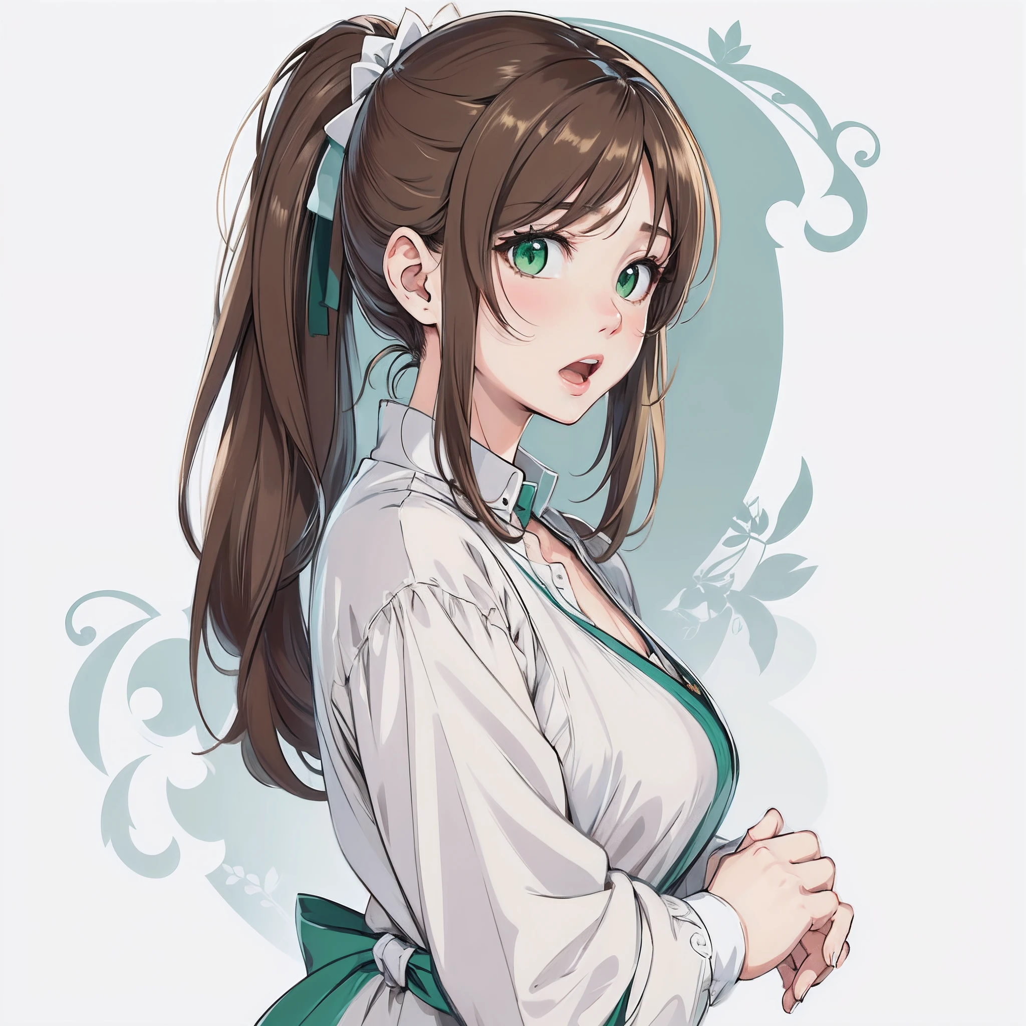 surprised expression、Opening Mouth、Green eyes