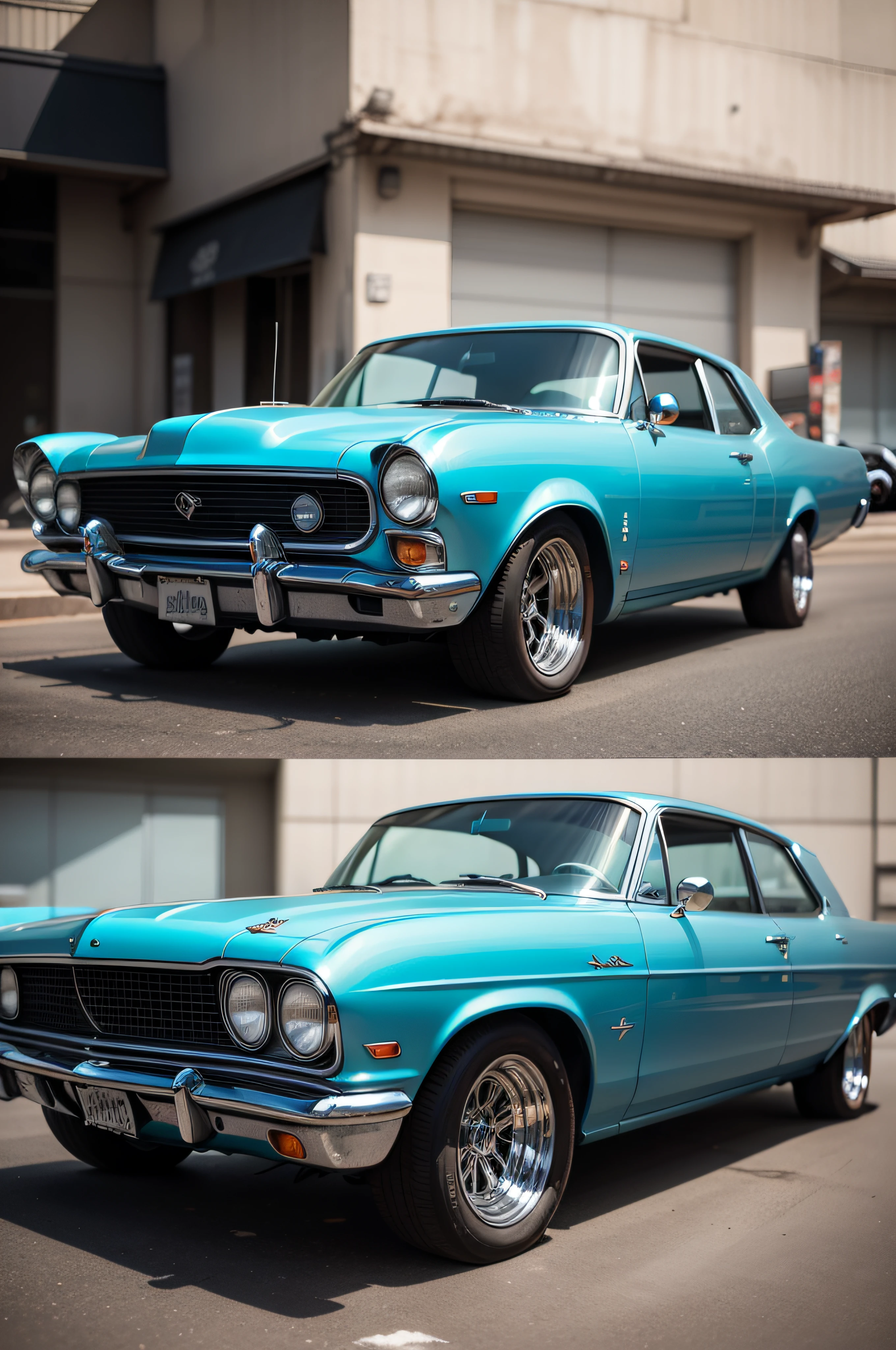there is a blue car parked in a parking lot with other cars, lowrider style, swagger! lowrider culture, lowriders, wide body, classic chrome, classic cars, classic car, (smoke), hyper detailed!!, taken in the early 2020s, restomod, by Arnie Swekel, long front end, chrome body