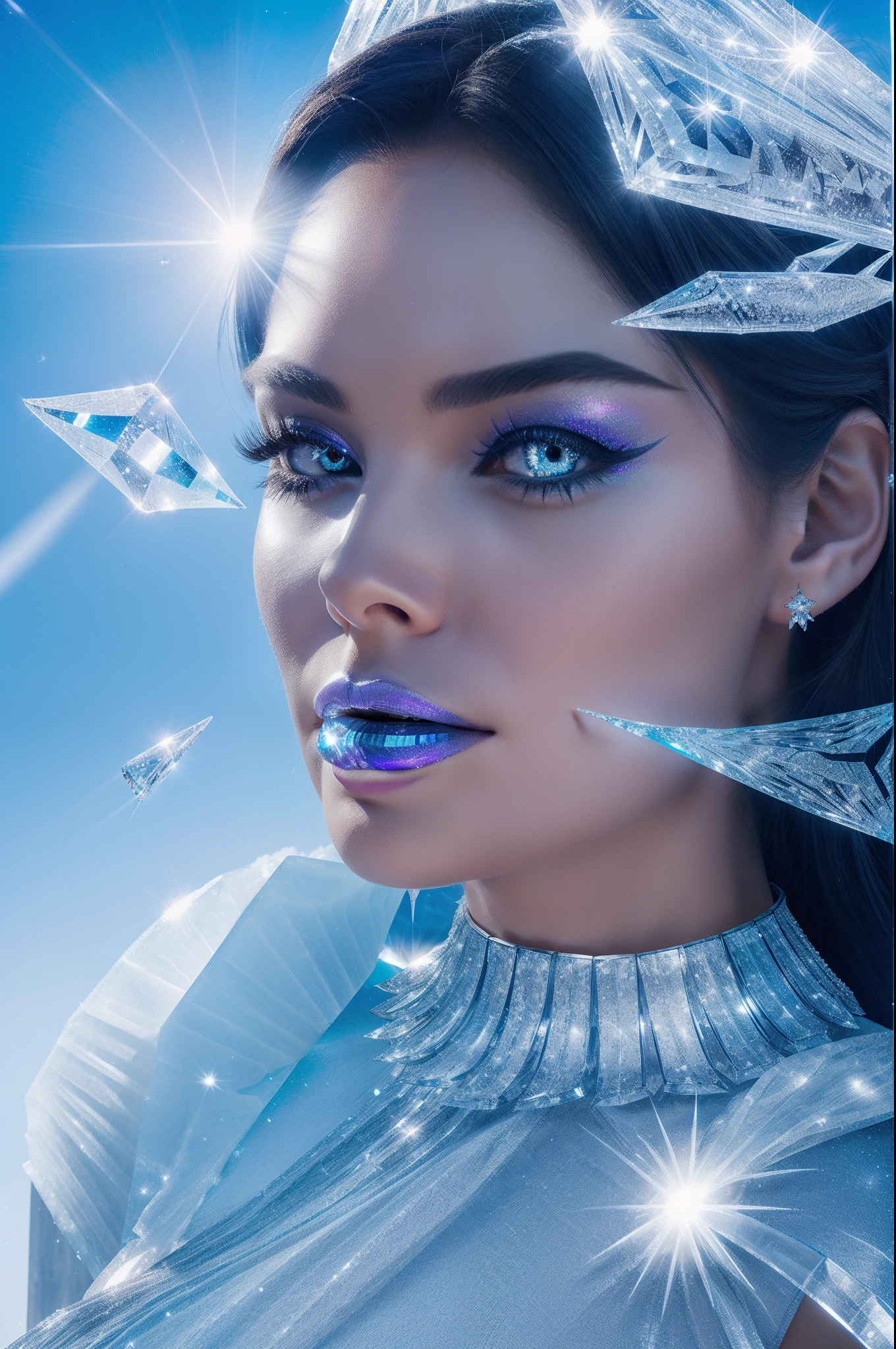 "elegant, clean, formal, stunning, iridescent, anthropomorphic, beautiful ice queen gracefully casting powerful ice wind with sparkling ice crystals. DealWithIt"