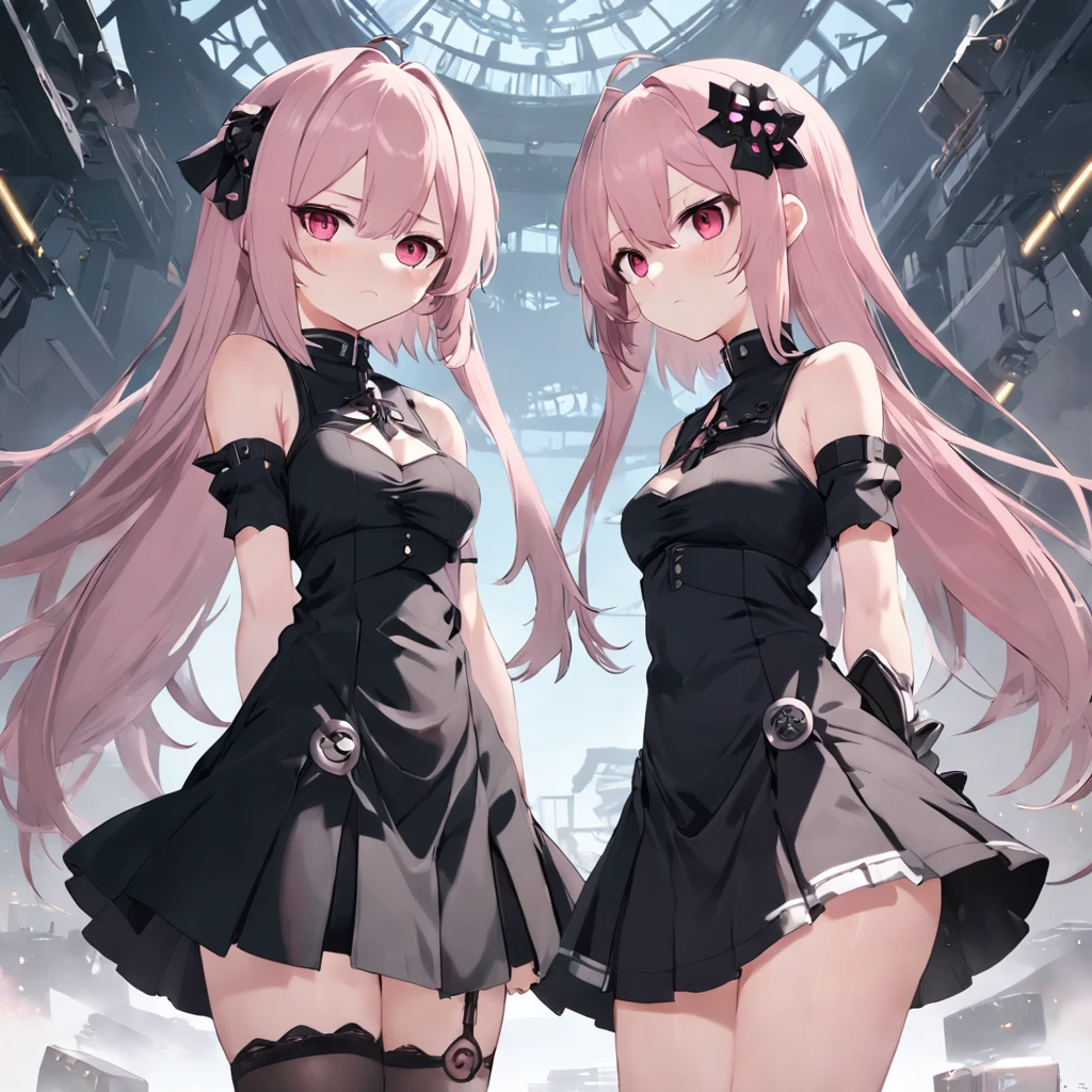 Anime characters with long pink hair and black skirts, from girls frontline, girls frontline style, Fine details. Girl front, girls frontline universe, Girls Frontline CG, Anime girl wearing black dress, nier:automata inspired, nier : automata inspired, Style anime, 1 7 - - old me goth girl, shadowverse style, anime visual of a cute girl