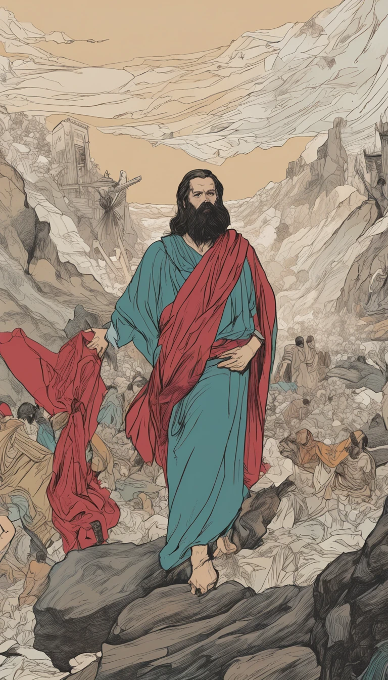 The apostle Paul looked at the screen, Long clothes, religion,统一 8k 壁纸,ultra - detailed,Beauty and aesthetics,tmasterpiece,best qualtiy,The is very detailed,dynamic angle,The most beautiful form of chaos,Elegant,vivd colour,romanticism lain,James Jean,Robbie Devi Antono,ross tran,Francis Bacon,Michal Mraz,adrian ghenie,petra cortright,Gerhard Richter,Takato Yamamoto,Ashley Wood,Atmospheric,A note of ecstasy,streaming musical notes visible