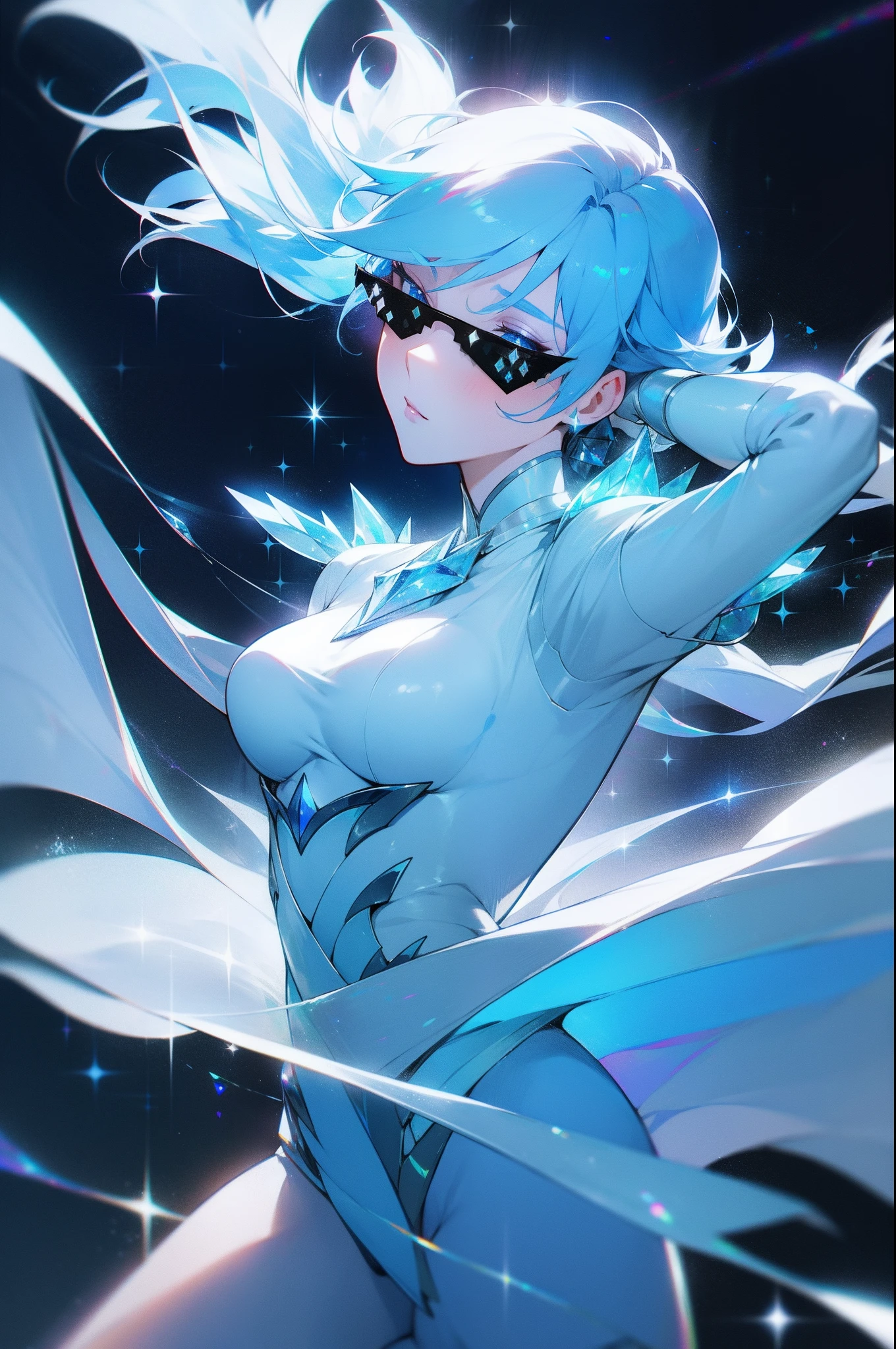 "elegant, clean, formal, stunning, iridescent, anthropomorphic, beautiful ice queen gracefully casting powerful ice wind with sparkling ice crystals. DealWithIt"