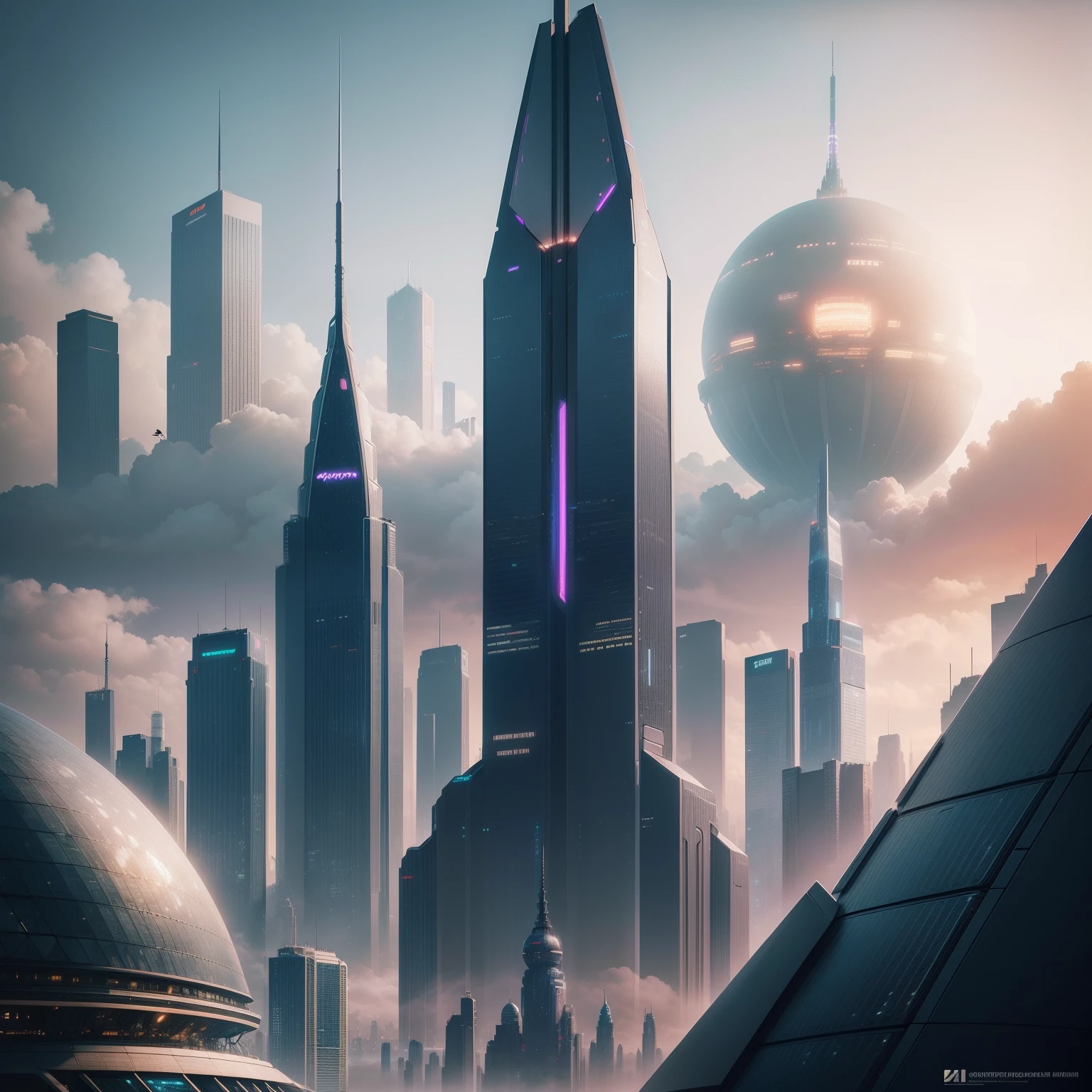 cyberpunked　epcot　Huge skyscrapers　ＳＦart by　futuristic cities　top-quality　​masterpiece　超A high resolution　dream　Megacities