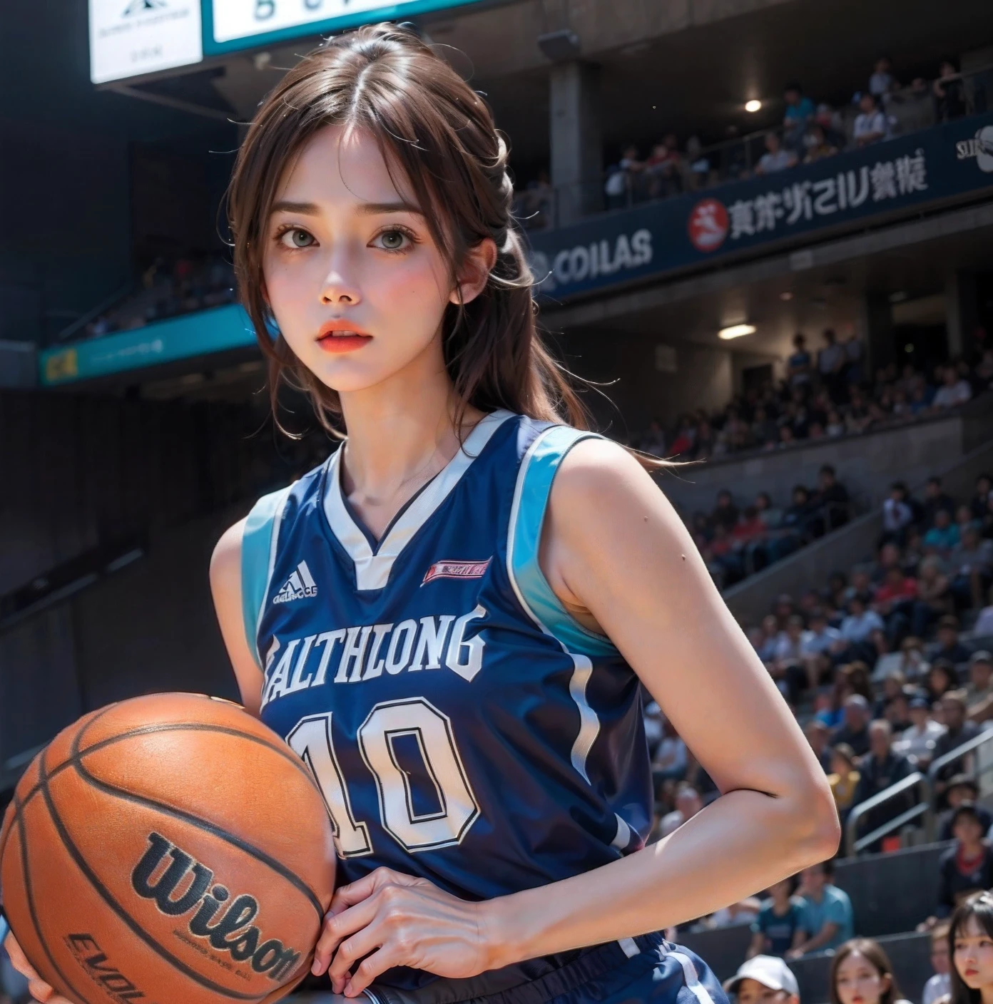 Woman wearing basketball suit