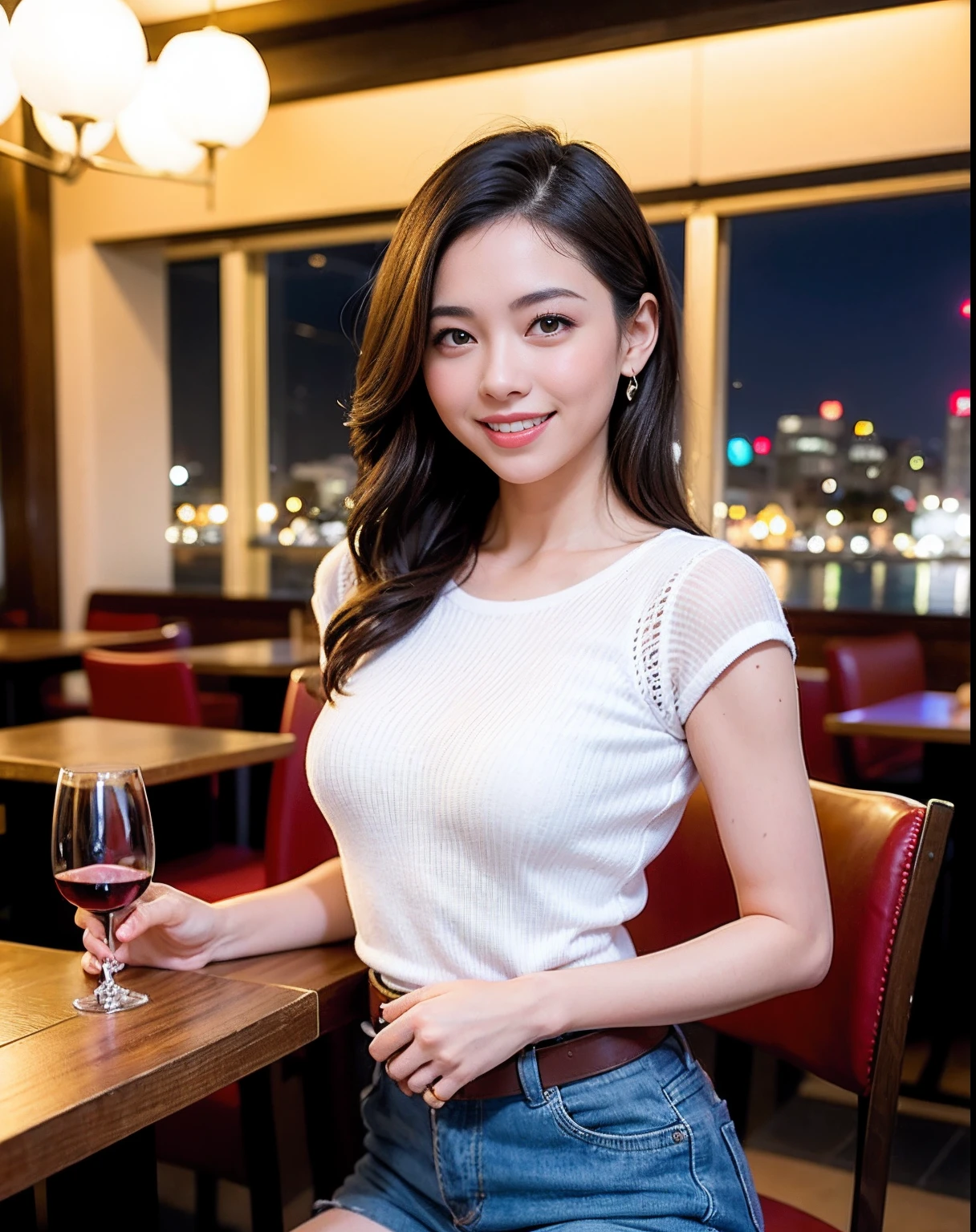 ((Highest quality、8k、masterpiece:1.3))、Shortcuts、cute、slimカップル、modelカップル、actress男優、(Realistic, Intricate details:1.2), full-course dinner、Wine Party、Amazing view of the sunset sky and clouds、A bright smile、short hair,Bright Face、 (Age 45), 42 years old, red wine 、Appetizers、Italian food、Wine bottle、Champagne、sparkling wine、Two beauties、Brown Hair、Shortcuts、Long sleeve shirt、dress、Beautiful woman 1, (slimな顔), (The body is slim), (Brown Hair), (Shortcuts), cheeks turn a little red,Attractive beauty、restaurant, In a prominent place (From the waist up) Nova Frog Style, actress, model, Upper Body, White wine, slim, wine glass, 中央に置かれたwine glass, smile, (smile: 1.15), Beautiful fine grain, Depth f/2,saturation, High Contrast, Strong light and shadow,Moist Body:1.5、3D texture、Delicate eyes、Brown Hair、The hair is very shiny、