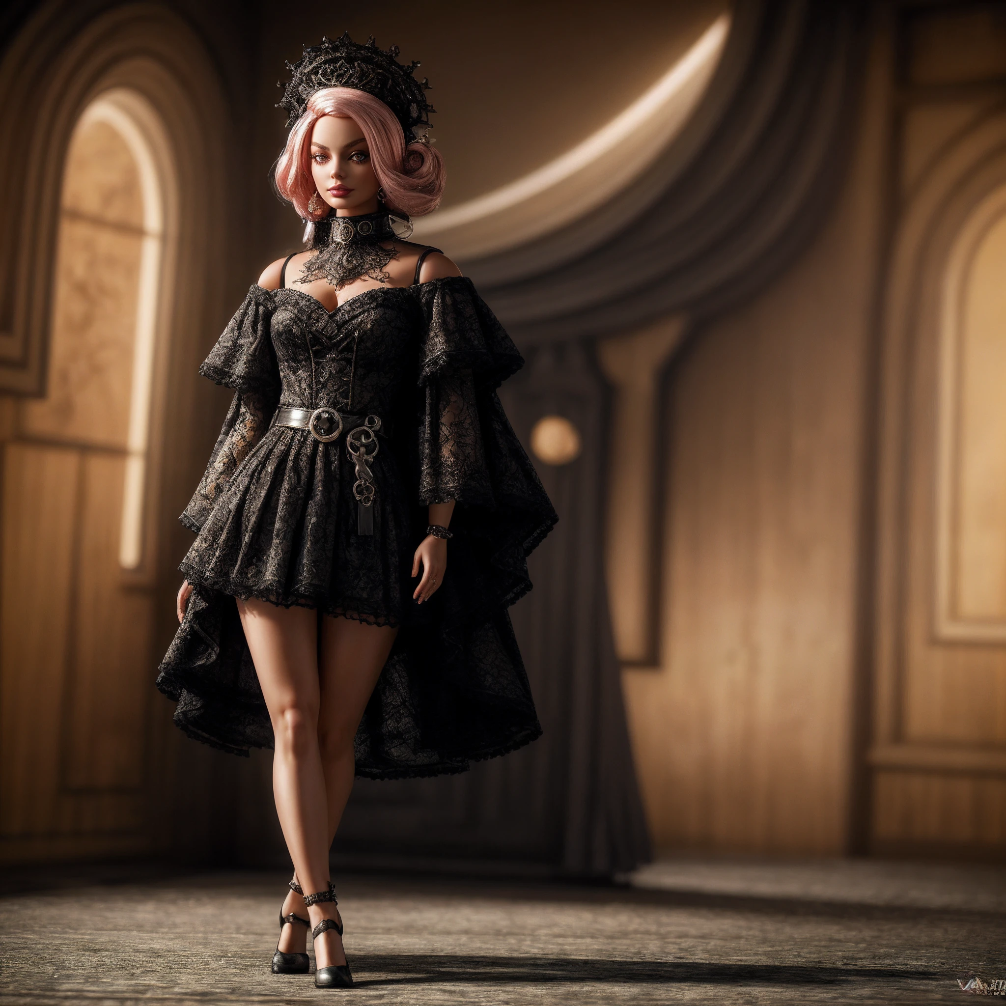 Candid full-body capture of a captivating (Goth_punk) ((barbie)) that looks like Margot Robbie, meticulous, intricate, intimate, nuanced, (film grain), vibrant, (ray-traced caustics), subsurface scattering, soft lighting, (masterpiece), (masterwork), (top quality), (best quality), (highest quality), (highest fidelity), (highest resolution), (highres), (highest detail), (highly detailed), (hyper-detailed), (detail enhancement), (deeply detailed), awe inspiring, breathtaking, super-resolution, megapixel, UHD, HDR, FHD, 8k, 16k, 32k, 64k, high dynamic range, (most beautiful image), (most beautiful artwork), insanely detailed, beautifully color graded, post processing, post production, dynamic tone mapping, volumetric, ultra-detailed, super detailed.
