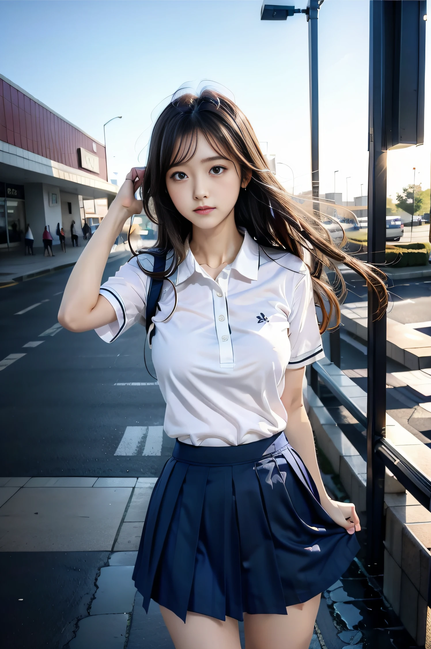 Schoolgirl、Skirt flipping in the wind