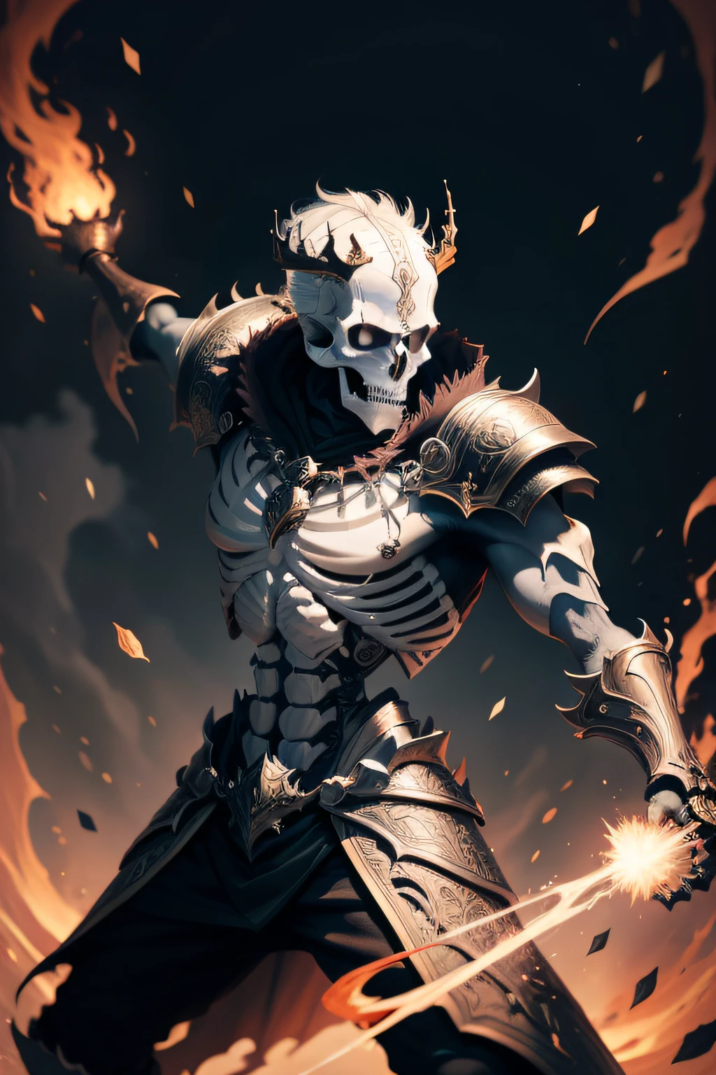 "Skeleton king with intricate details, showcasing a variety of skill images with dynamic effects."