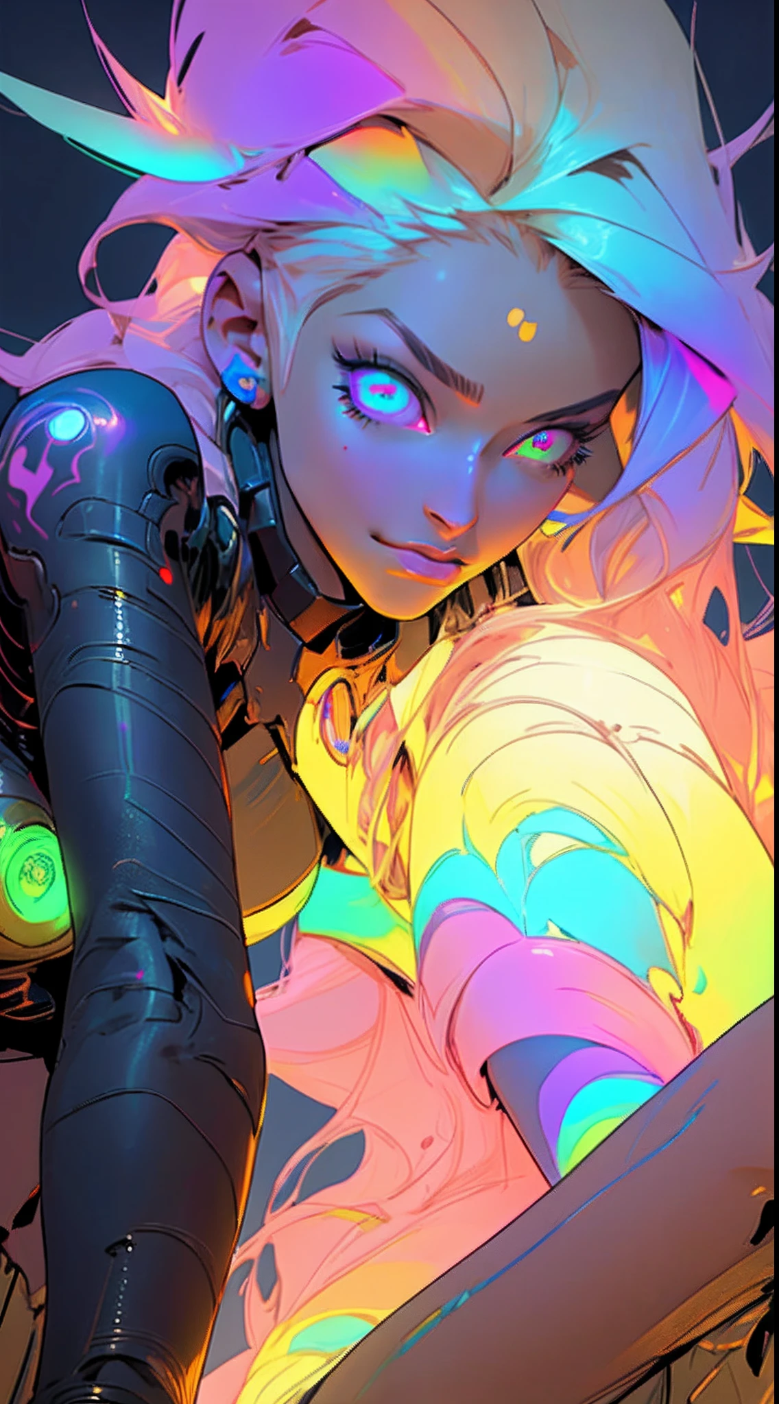 Nsfw, seductive bio-punk goddess, attractive bio-punk babe, enticing alien horror babe, glowing