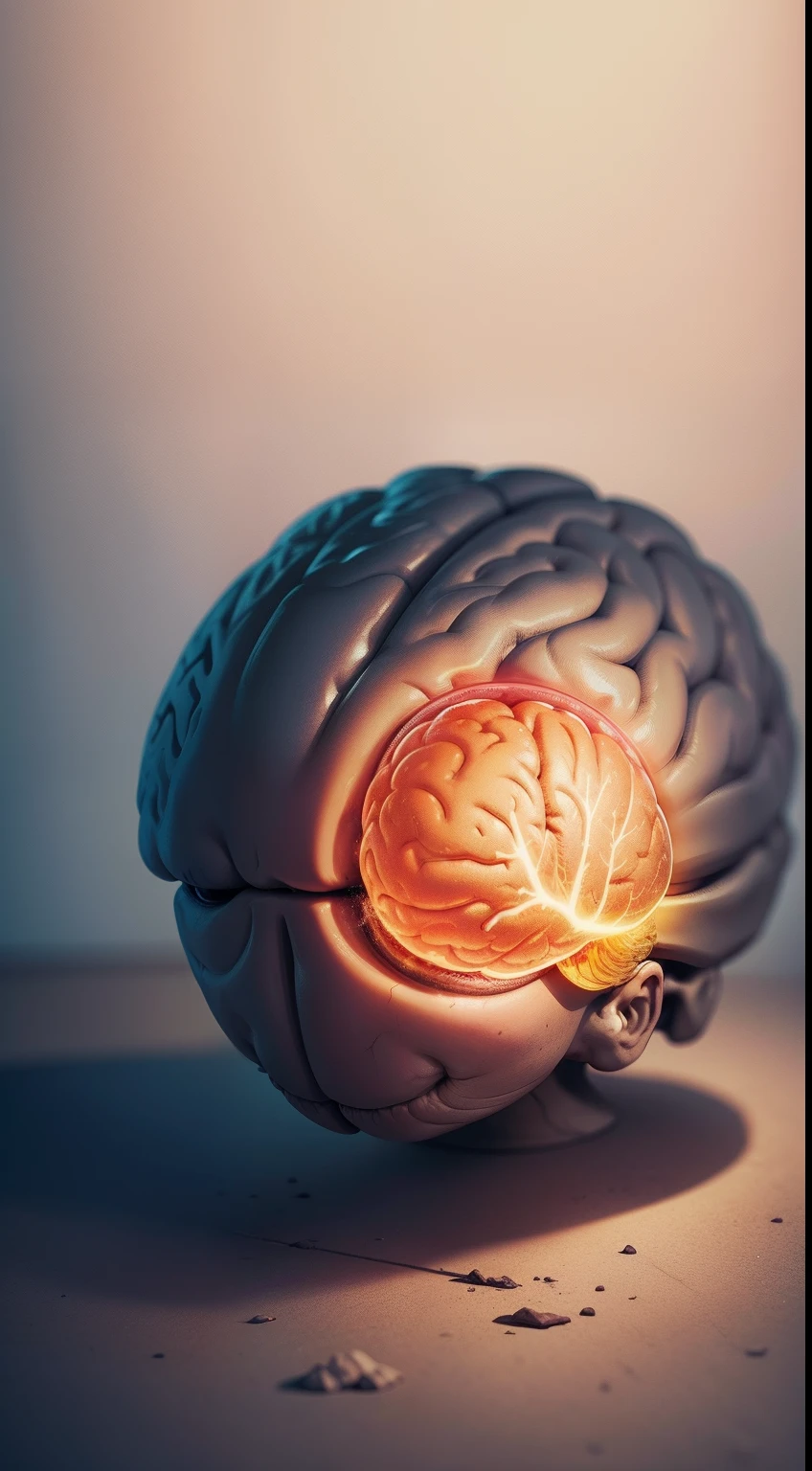 Brain seen from above, illustration, orange tones