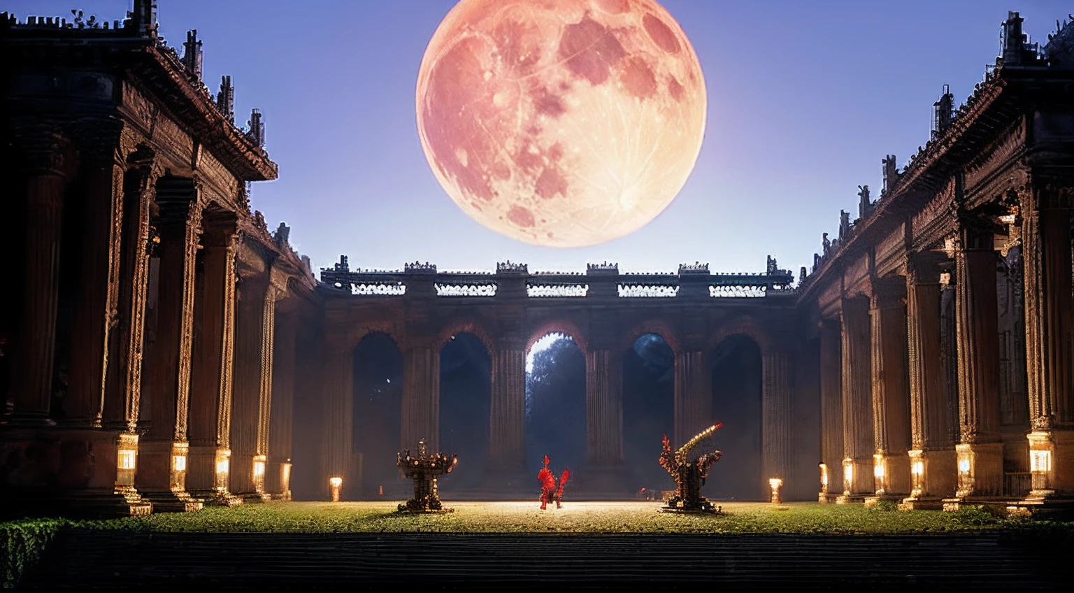 pixel game,scenography,fantastical scenes,Bloody moonlit night,Red Moon,Vampires,the bats,levitating, Pixel art #pixelart