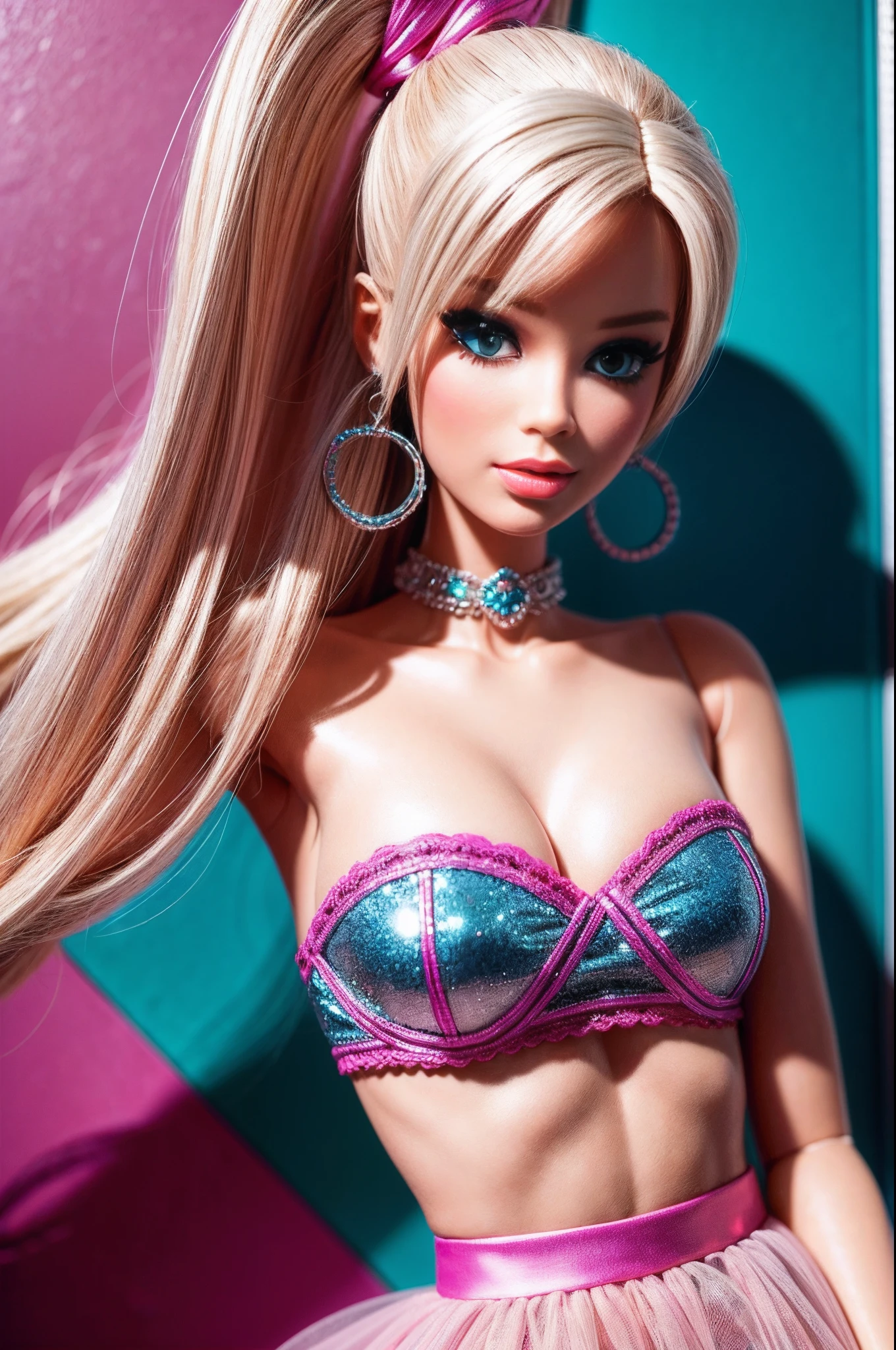 RAW photo, the best, high quality, extremely detailed, masterpiece with the iconic Barbie, in which vivid and complex colors stand out.
