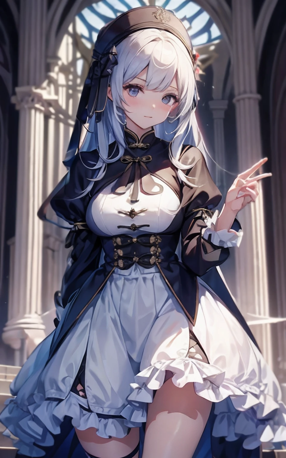 ((tmasterpiece)),(Best quality at best),(A half body),(ultra intricately detailed),(Highest definition),(8K),(Clean lines),(Perfect facial features,Perfect flesh),(offcial art),1girll,lewd nun,chies,(Pregnant women with),((super gigantic breasts)),Kneel on the ground and pray,paleskin,kindliness,Nun dress,drenched clothes,gigantic hip,Ashamed expression,sinner