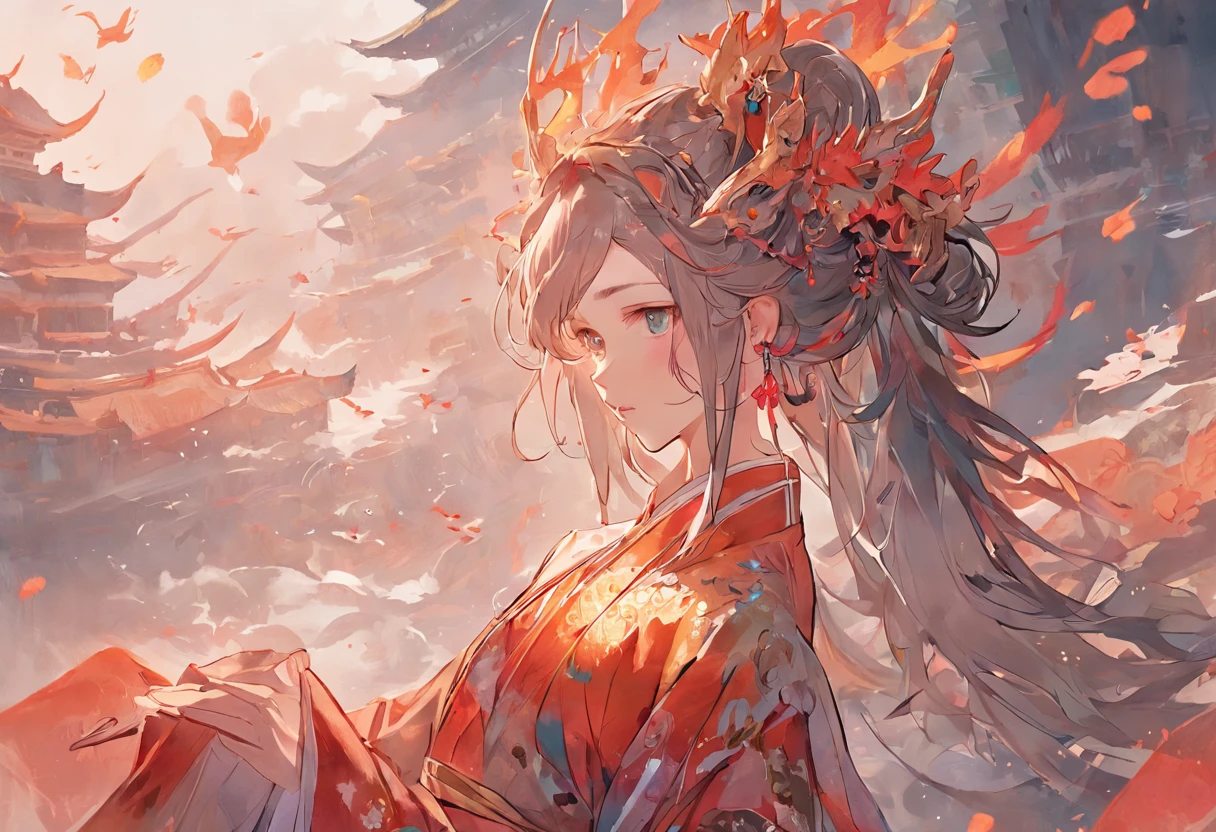 full bodyesbian,A goddess, Beautiful facial features，Chinese costume, Hanfu, Headwear, Hair accessories, Earrings, jewelry,Fairyland on earth, Soft light, Tradition Chinese Ink Painting,delicated face，Normal hands，Ancient Chinese landscapes，fantasy，Floating island，Chinese style buildings，The crane flies in the air，palaces,Pavilion，ink and watercolor painting，in wonderland ， rays of sunshine， white backgrounid， tmasterpiece， super detailing， Epic composition， hyper HD， high qulity， extremely detaile， offcial art， 统一 8k 壁纸， super detailing， 32K，High picture quality，A high resolution，（Very detailed CG unity 8K wallpaper）