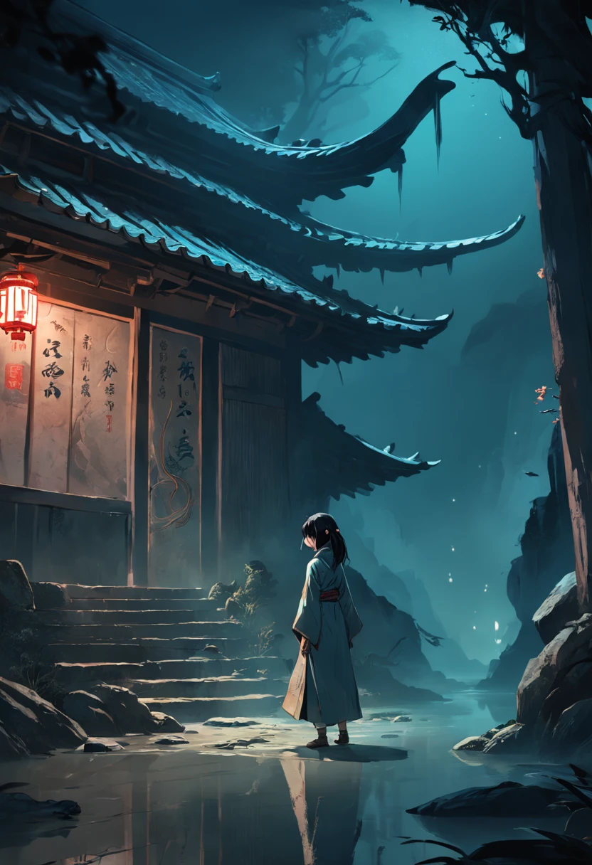 Lots of small snakes，Twist on the floor，In the hut，It's weird，Eerie light，Dark night，high high quality，fog atmosphere，(Chinese folk suspense supernatural comic style),High detail, Sharp focus, Dramatic，The art of painting by Midjourney and Greg Rutkowski, Bokeh on the background