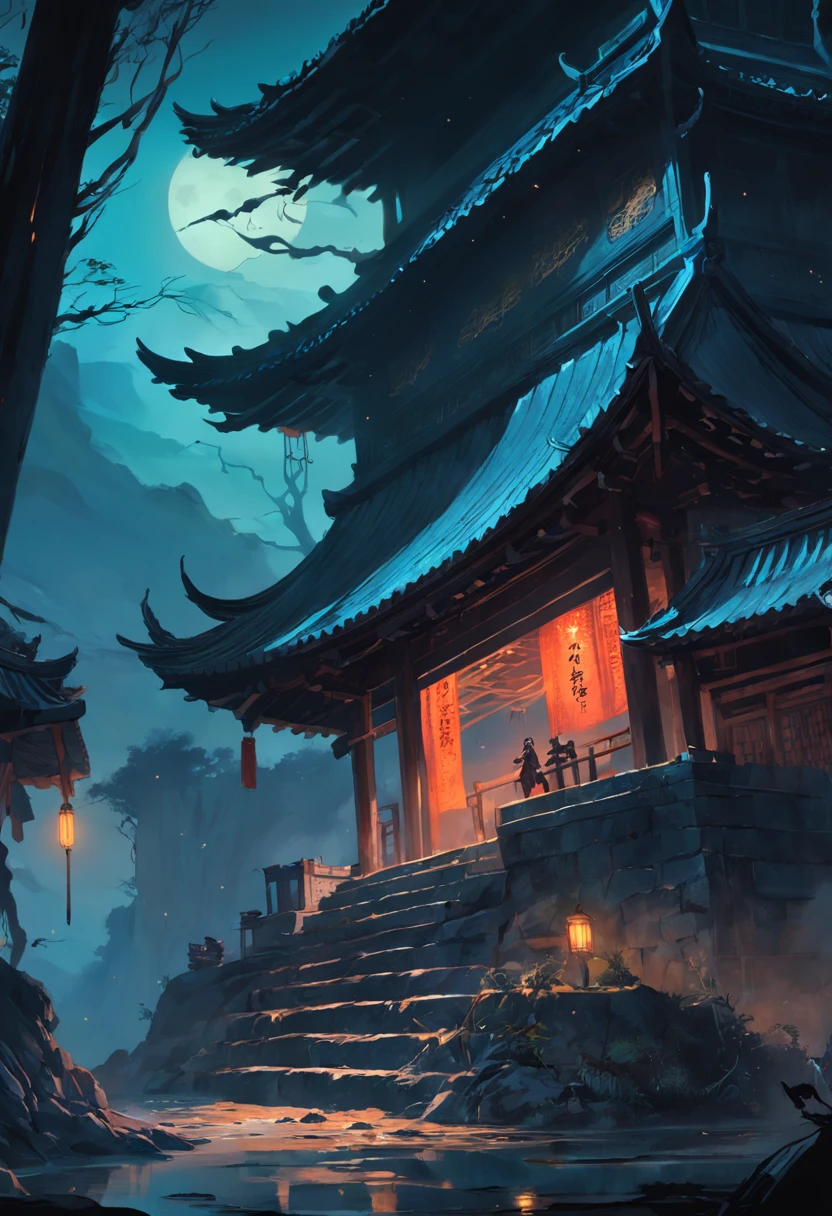 Lots of small snakes，Twist on the floor，In the hut，It's weird，Eerie light，Dark night，high high quality，fog atmosphere，(Chinese folk suspense supernatural comic style),High detail, Sharp focus, Dramatic，The art of painting by Midjourney and Greg Rutkowski, Bokeh on the background
