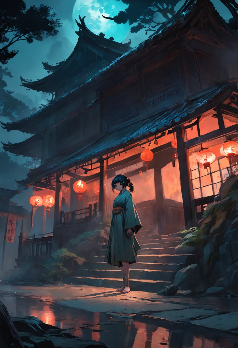 Lots of tiny snakes,Twisting on the floor of the house,It's weird,Eerie light,Dark night,high high quality,fog atmosphere,(Chinese folk suspense supernatural comic style),High detail, Sharp focus, Dramatic,The art of painting by Midjourney and Greg Rutkowski, Bokeh on the background