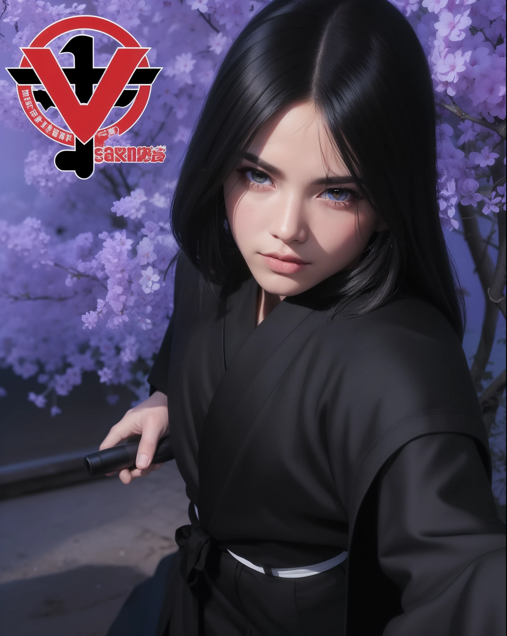 (Obra maestra) 8K resolution, macho adulto, cabello negro semilargo, ojos de avellana, Hermosos ojos negros, Estilo del modelo, hakama, Noche de luna, Anime style