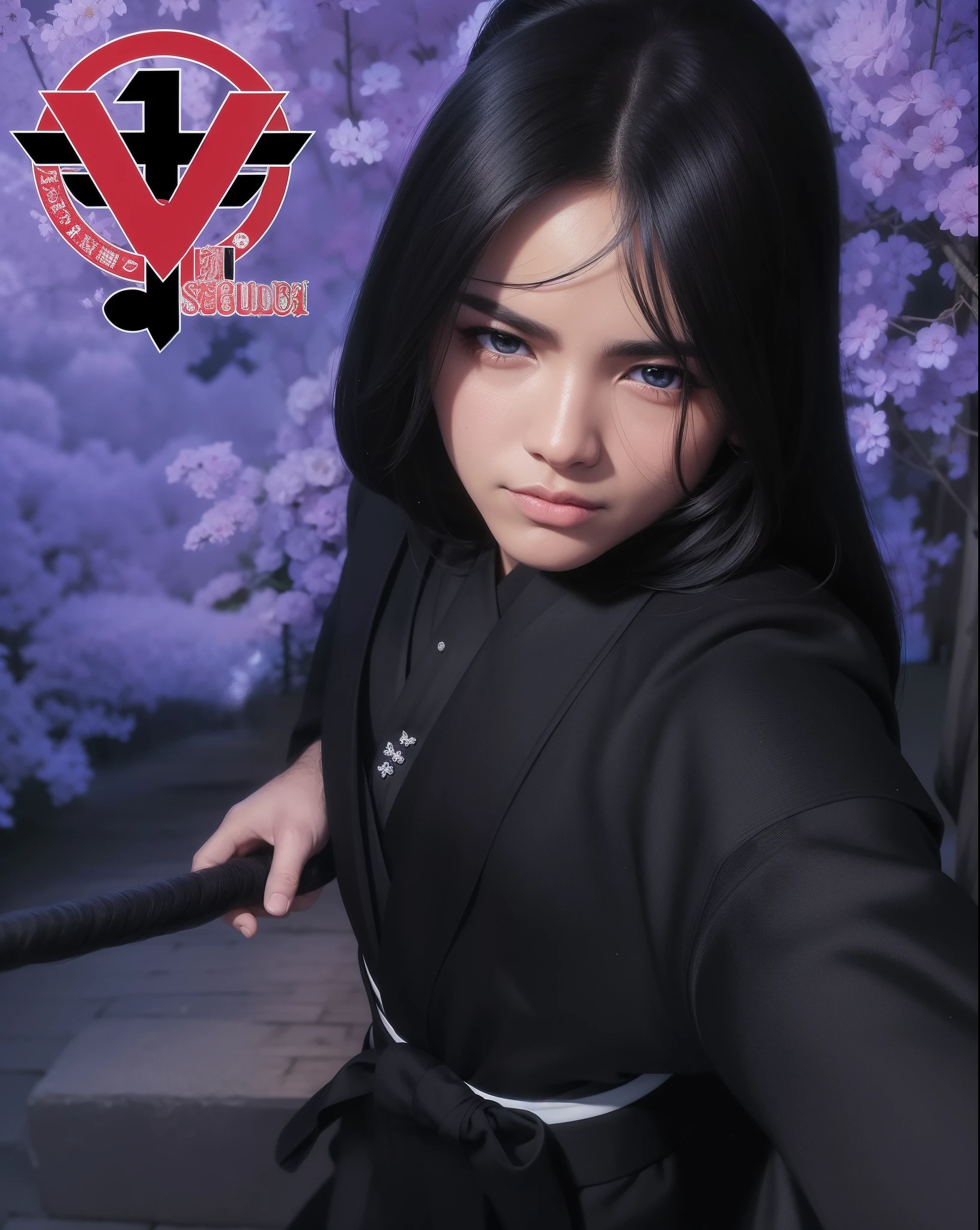 (Obra maestra) 8K resolution, macho adulto, cabello ????? semilargo, ojos de avellana, Hermosos ojos negros, Estilo del modelo, hakama, Noche de luna, Anime style