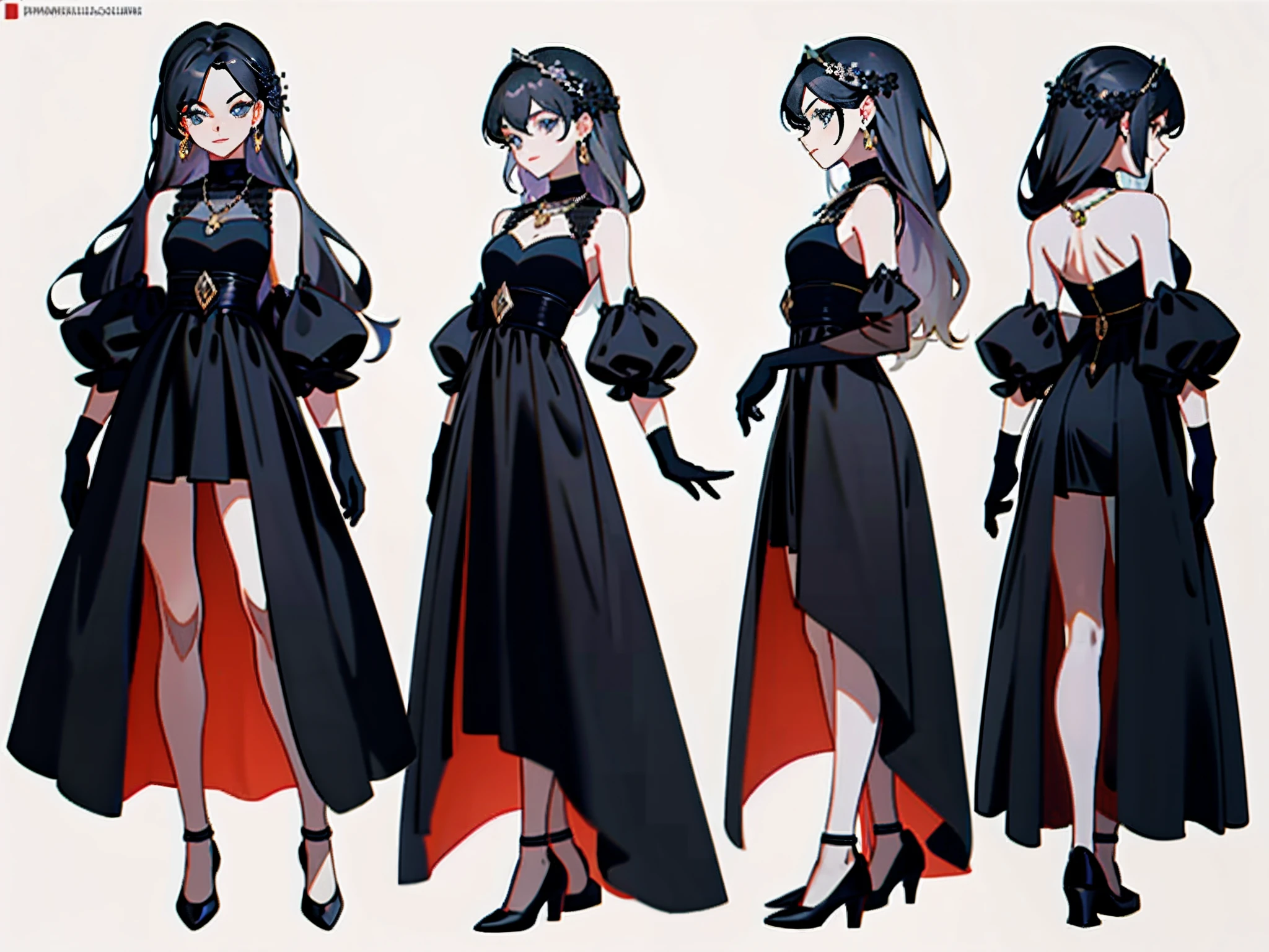 Masterpiece: 1.6, best quality: 1.4, live image: 1.2, intricate details: 1.2, charturnerv2: 1.2, 1lady full body character change,
Appearance: milf: 1.25, thin: 1.3, light blue eyes, medium breasts, detailed eyes, quality eyes,
Clothing: black sleeveless dress, black gloves
Accessories: simple hoop earrings, black necklace, small flowers in the hair,
Hair: silver hair, long hair, semi curly hair,
Makeup: natural, shiny skin,
(single background, white background: 1.3), multiple views, multiple views of the same character in the same outfit: 1.3.