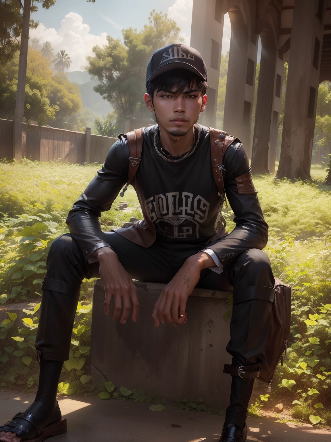 Handsome boy cayberbunk realistic face a villain taip pic