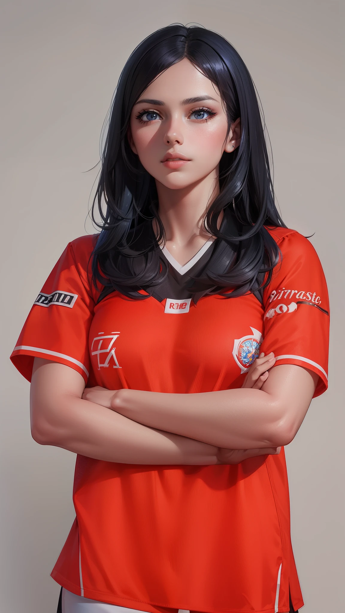 1girl,korean player football girl,Arsenal number 10 uniform,super big breast,(P cup), hold a ball