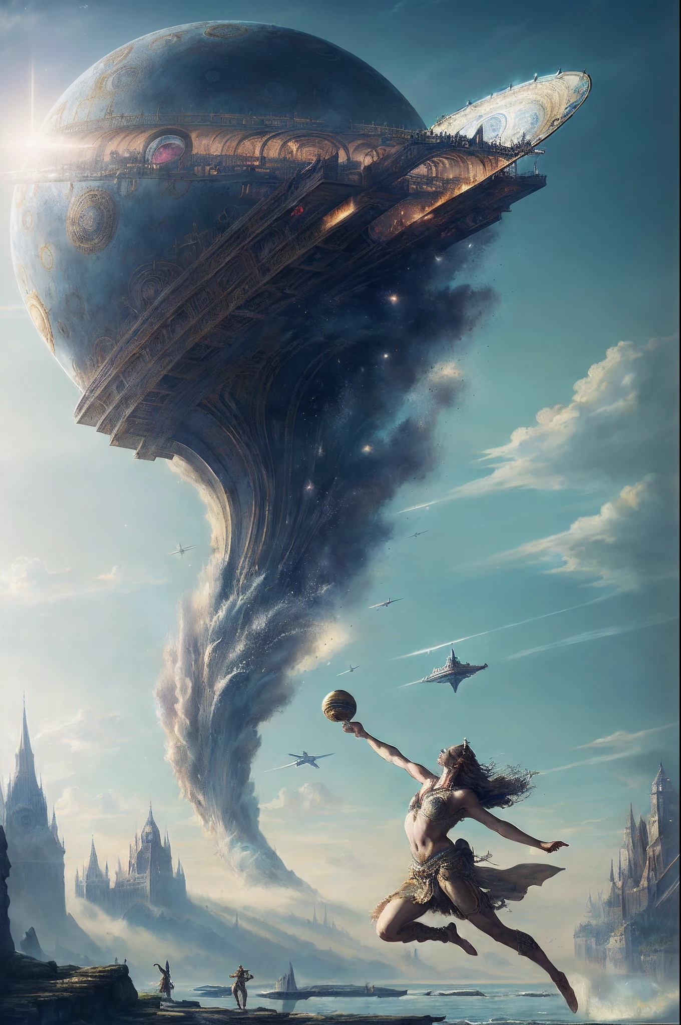 ((beste-Qualit)), ((tmasterpiece)), ((Realistic)), the abduction of Europa, mythology, Vintage IMPROVISATION, dynamicpose, (Perfect skin), Complicated details, Extremely detailed, Raw, HDR, ((in the style of Bruce-Pennington:0,4/boris valejo:0,6)), 8K