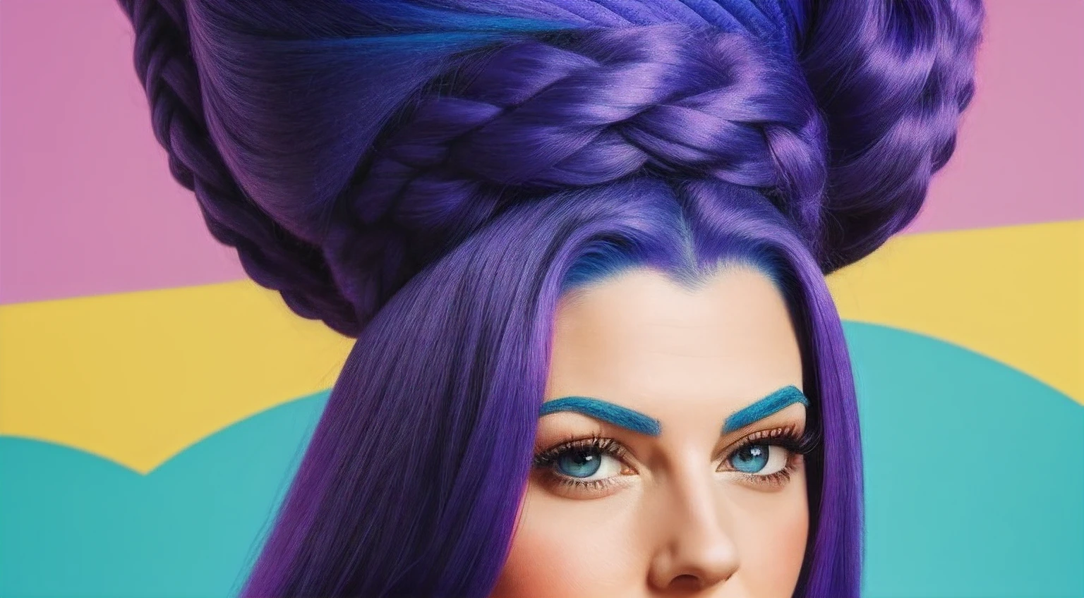 Miss Marge Simpson portrait with high hair, purple hair, head in half a turn