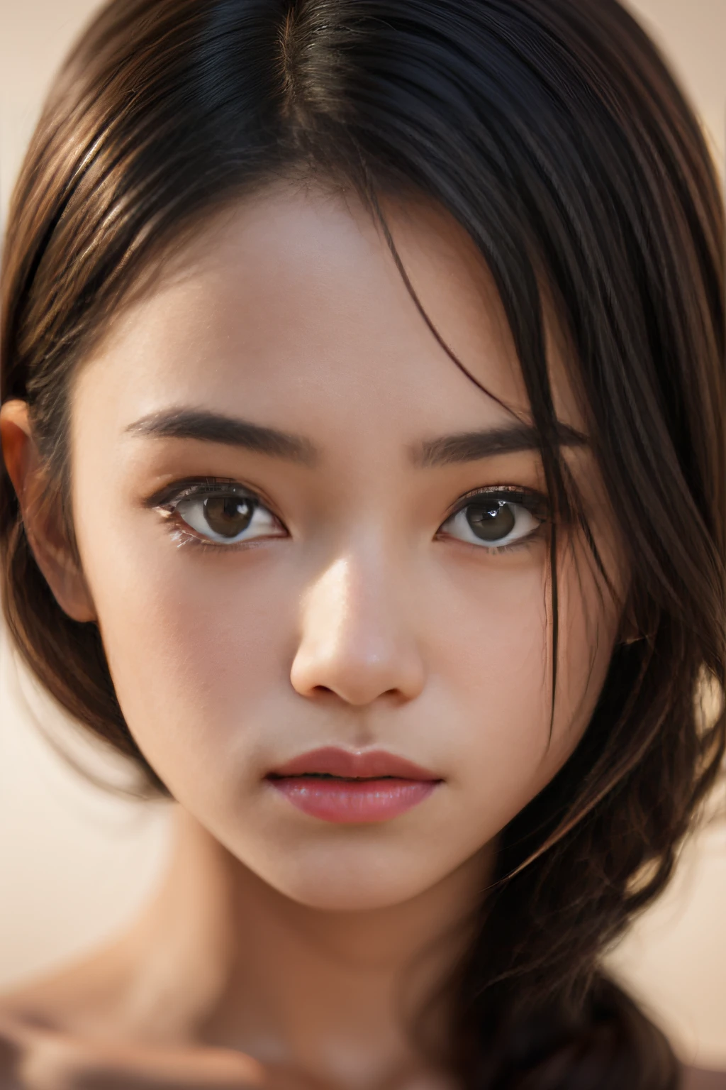 portrait, Girl 18 years old, Asian, realistic face, looks into the viewer's face, (((naked)))