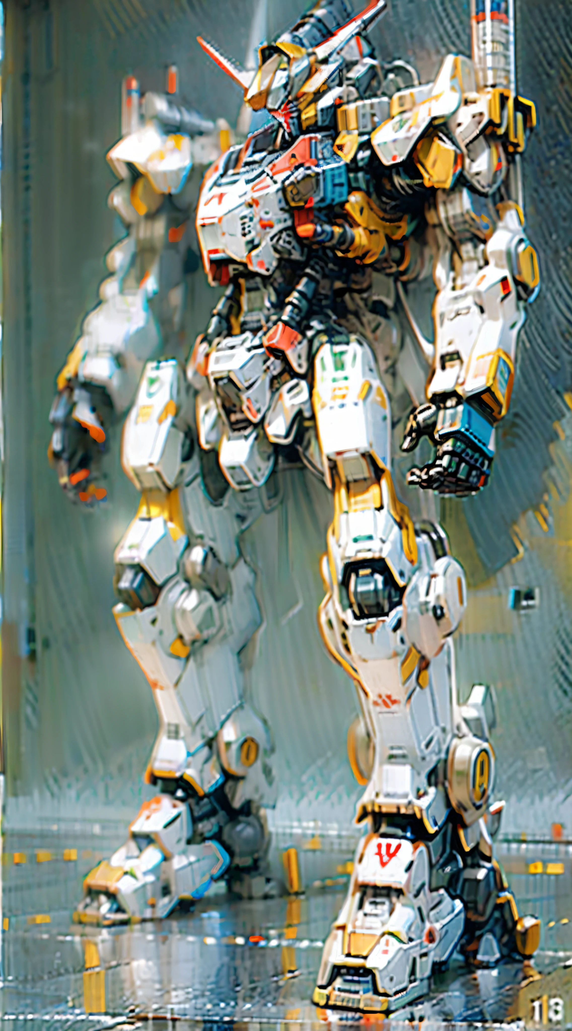 (Raw photo:2.0), detail up, 超A high resolution,(photographrealistic:2.0), high detailing, Realism, Fujicolor, Image Fill, viewfinder, Eye-Level Shot, 8K, Super Detail, nffsw, retinas, masutepiece, Robotically correct, Textured skin, high details, High quality, awardwinning, Best Quality, hight resolution, 16 K, 1robot, huge robot, Super Robot, Mobilesuit, Round Bernian, Types of robots with humans on board, Cockpit hatch in the abdomen, A pair of left and right exhaust ducts in the chest, Huge thrusters on the back, wonderful proportions: 1.8 , 10 head body: 1.8, Space Specifications, Zero G Specification, Equipped with lightsabers, Equipped with a beam rifle, Equipped with a shield on the left arm, High-priced sensor with twin cameras on the head, face mask, Gundam, Japanese anime, Ultra-precision mechanism, Beautiful armor, Long legs, broad shoulder, Large shoulder armor with thrusters, sturdy, Strong, Cool, smart, Heavy armor, full armor, Glowing eyes, Glowing eyes: 1.8, Smart silhouette, Cool, High mobile type, Protagonist Mecha, Ultra-detailed depiction, (Emphasis on realism: 1.8), (Description of fine details: 1.8), (Logical representation of mechanisms), Realistic mechanics, Science fiction, Masami Daihang, a small face, Humanoid robot, (Head resembling a human face Department in charge), Live action, Stand with your legs spread, Stand with your chest up, Total height 20 meters,