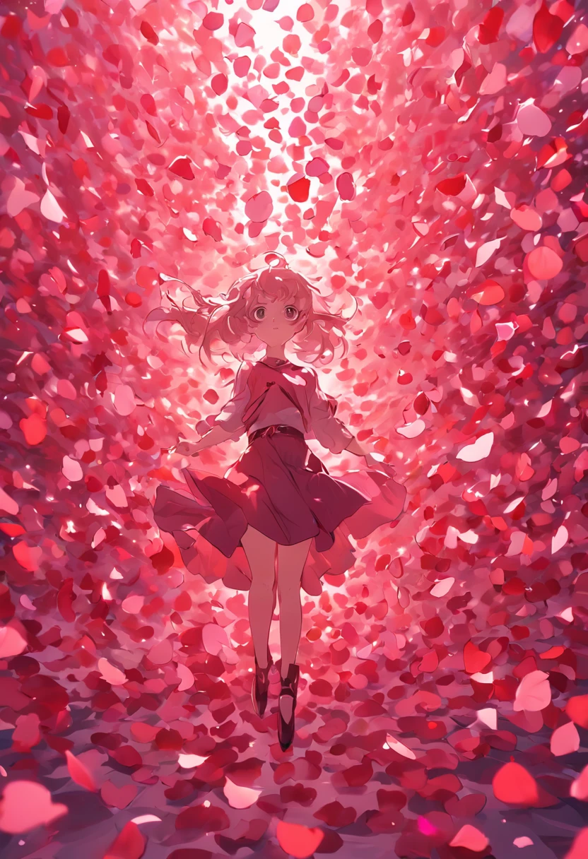 Rose petals floating in the air, Art Deco, Color Field painting, rococo style, chiaroscuro, cinematic lighting, pov, UHD, masterpiece